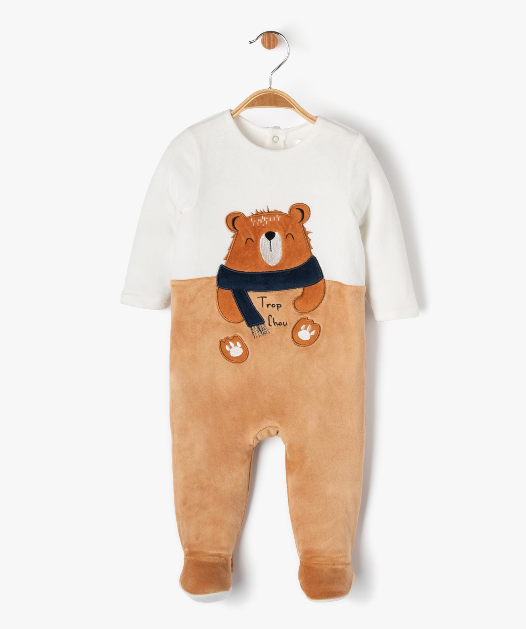 Pyjama Bébé En Velours Ouverture Pont - Imprimé Bisous, Doux Et Confortable - Label OEKO-TEX - 8