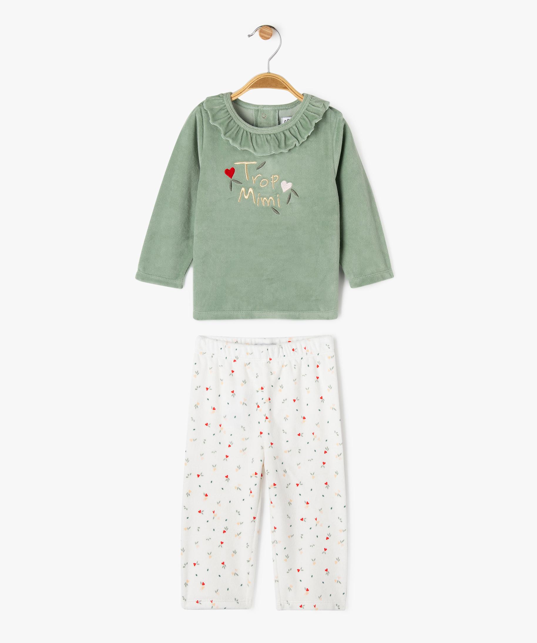 Pyjama en velours 2 pièces imprimé cœurs bébé fille