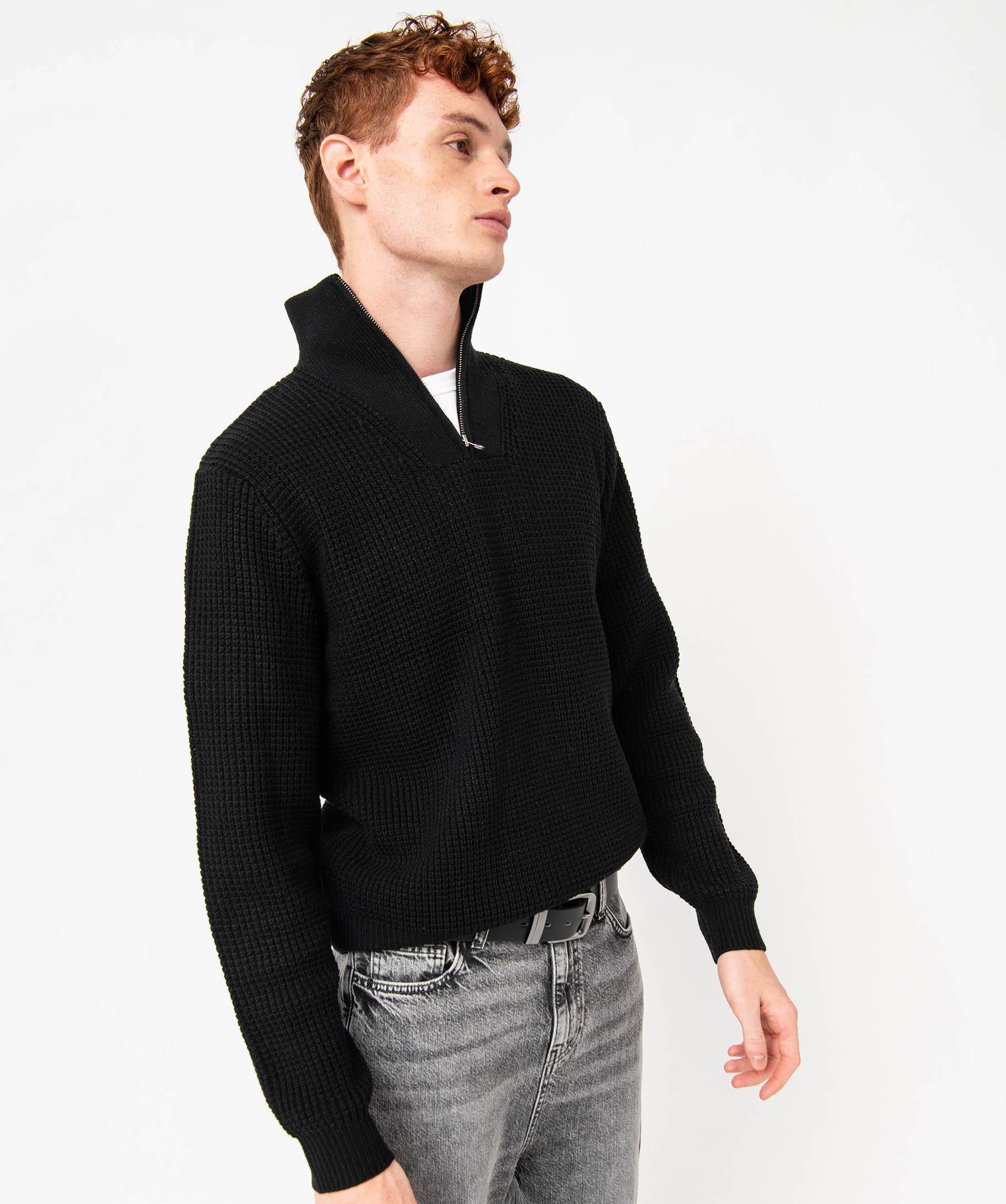 Pull col camionneur en grosse maille homme noir | GEMO