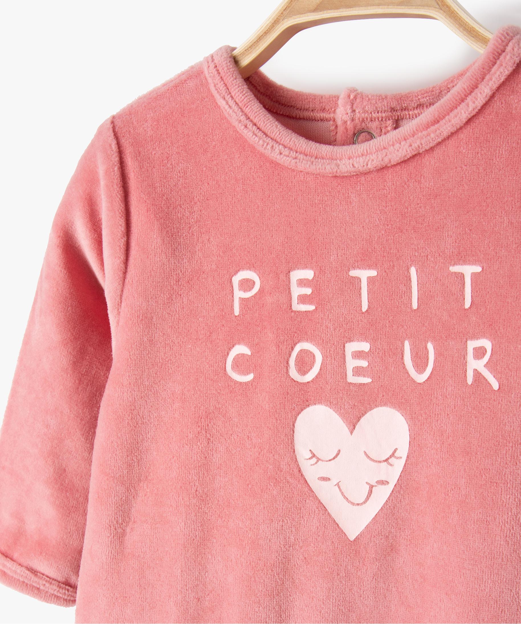 Pyjama Bebe Fille En Velours Avec Inscription Sur Le Buste Gemo