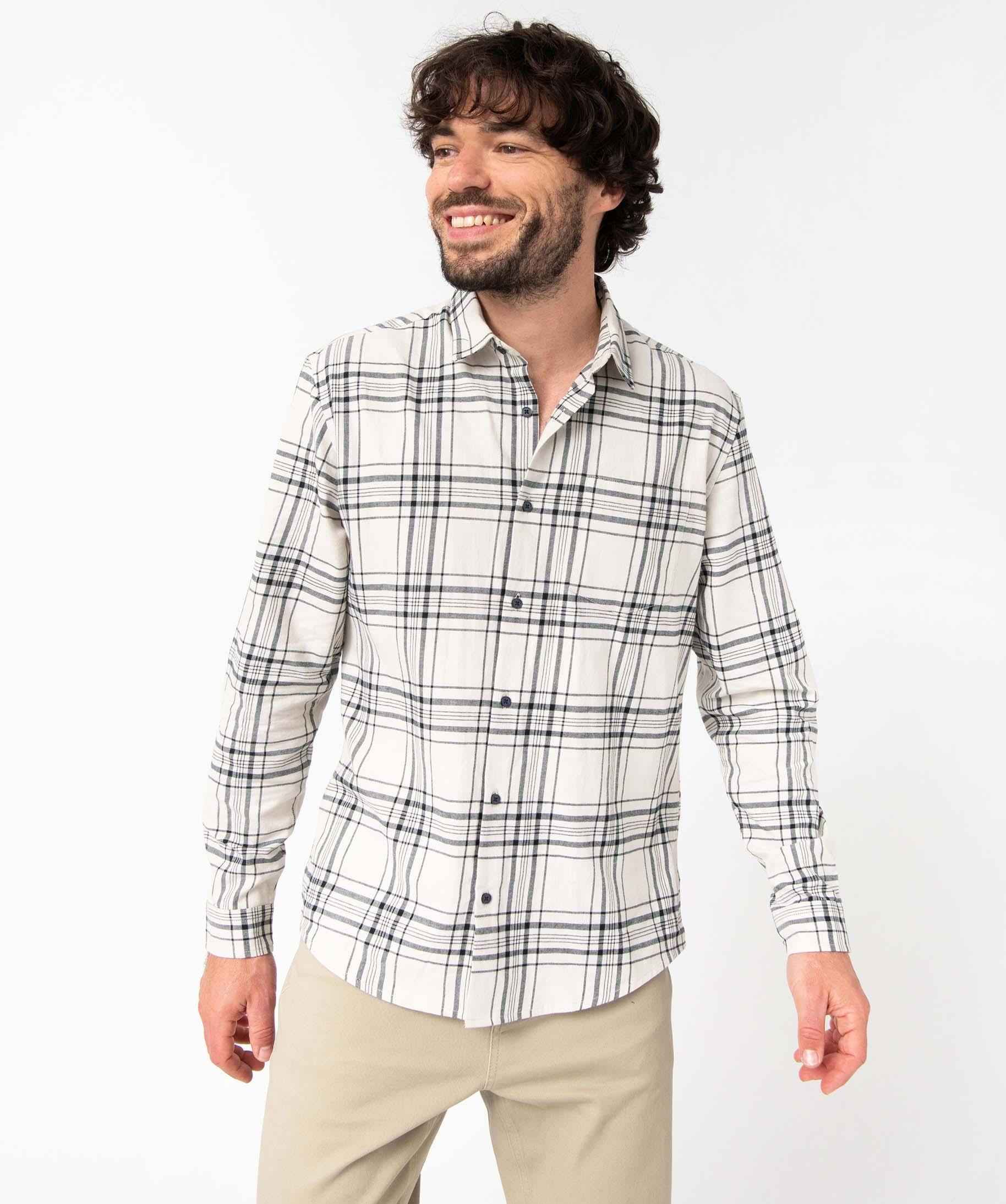 Chemise homme manches longues et carreaux en flanelle carreaux