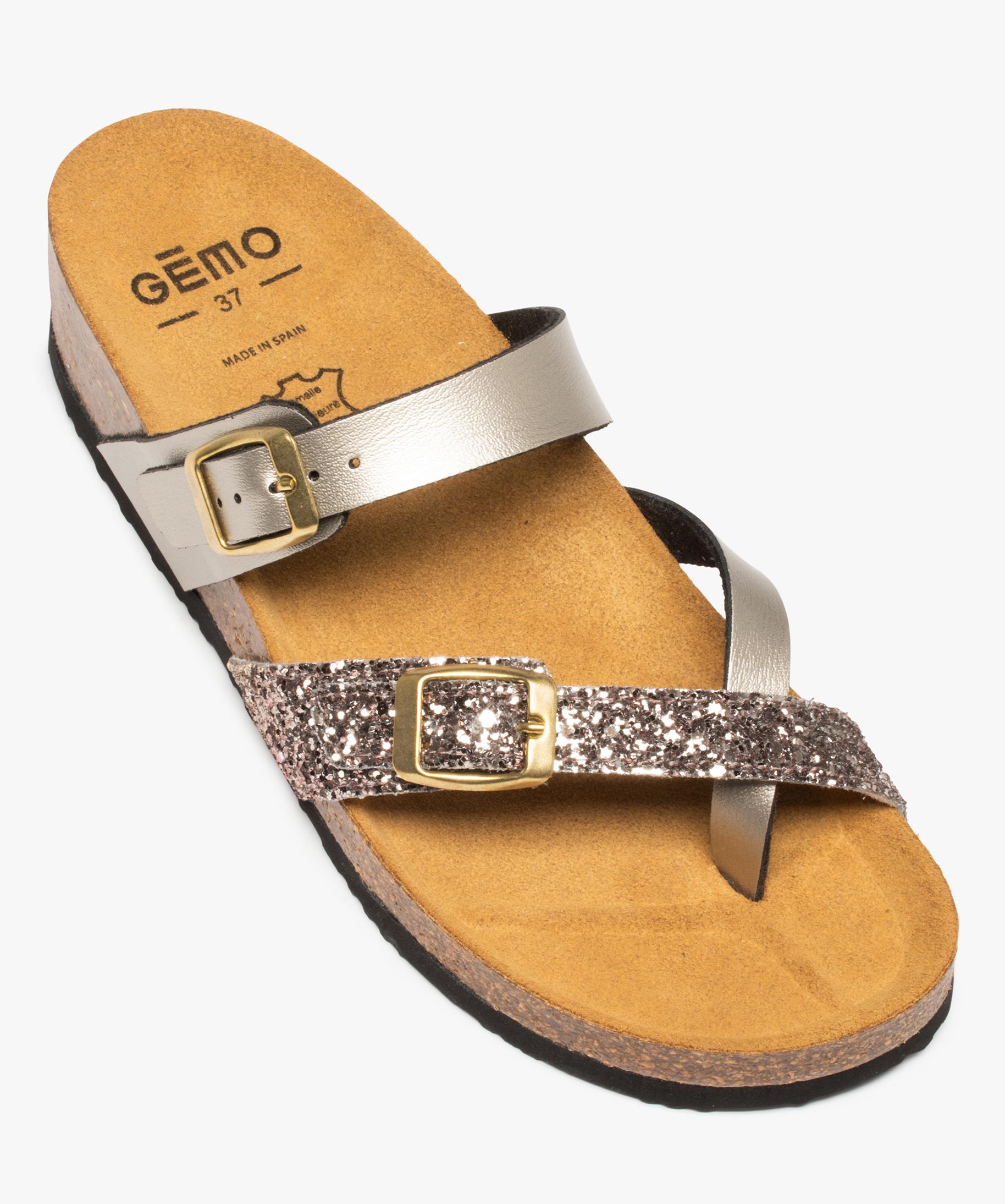 Mules femme avec brides scintillantes et paillet es bronze GEMO