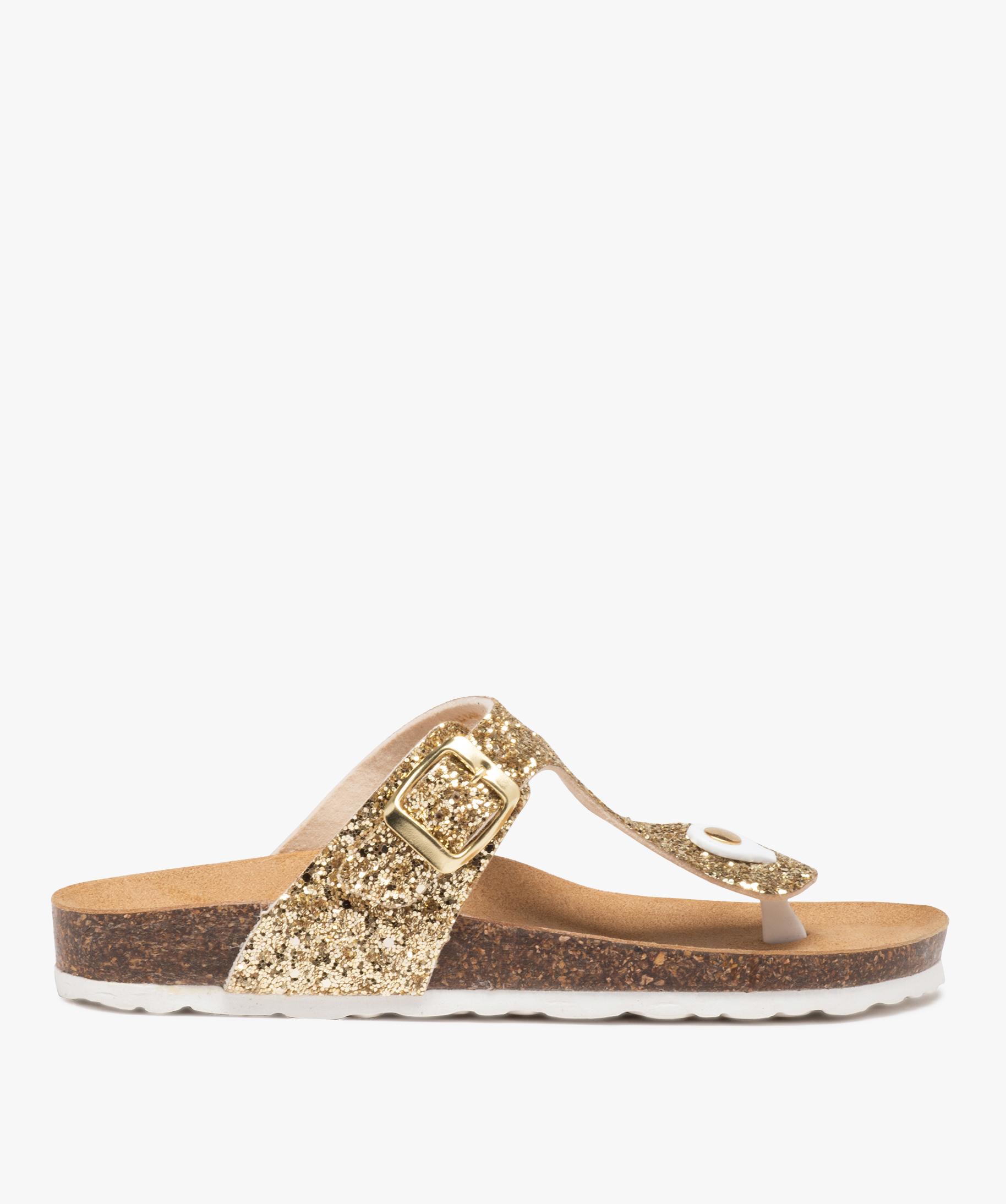 Mules femme plates a paillettes avec entre doigts dore GEMO