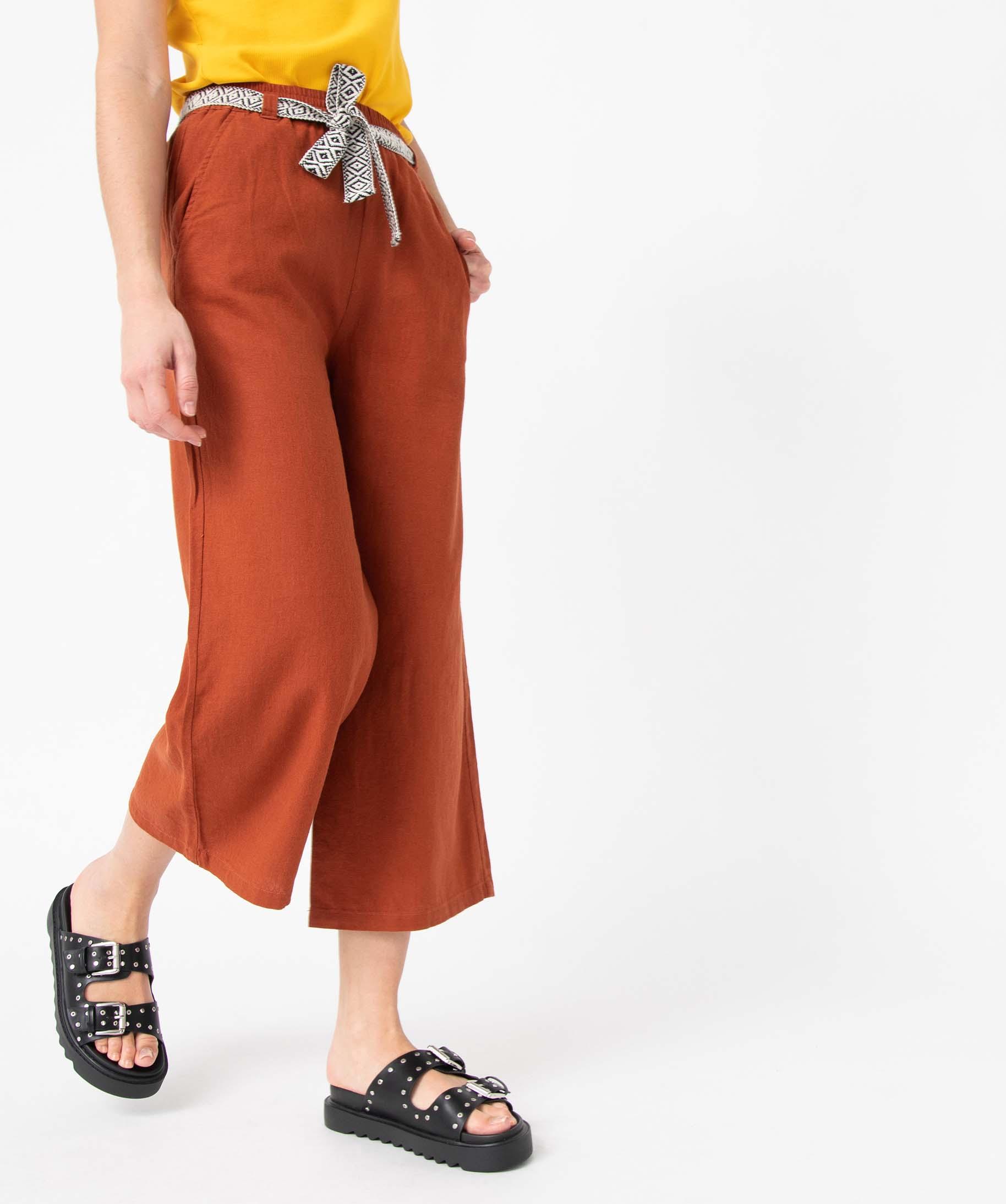 Pantacourt En Lin Beige Taille 36 – Marque Jacqueline Riu, état Parfait