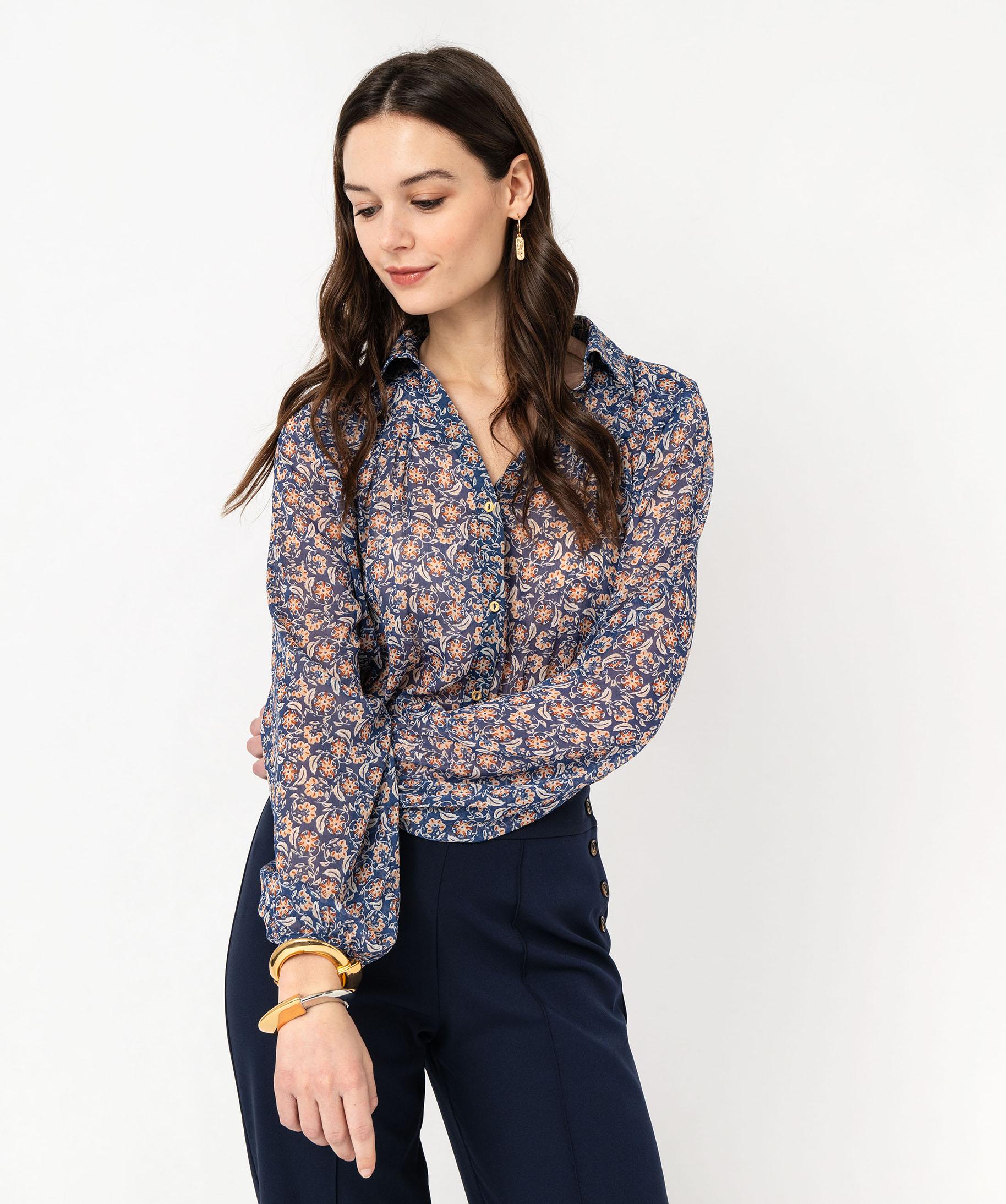Chemise en voile a motifs fleuris femme