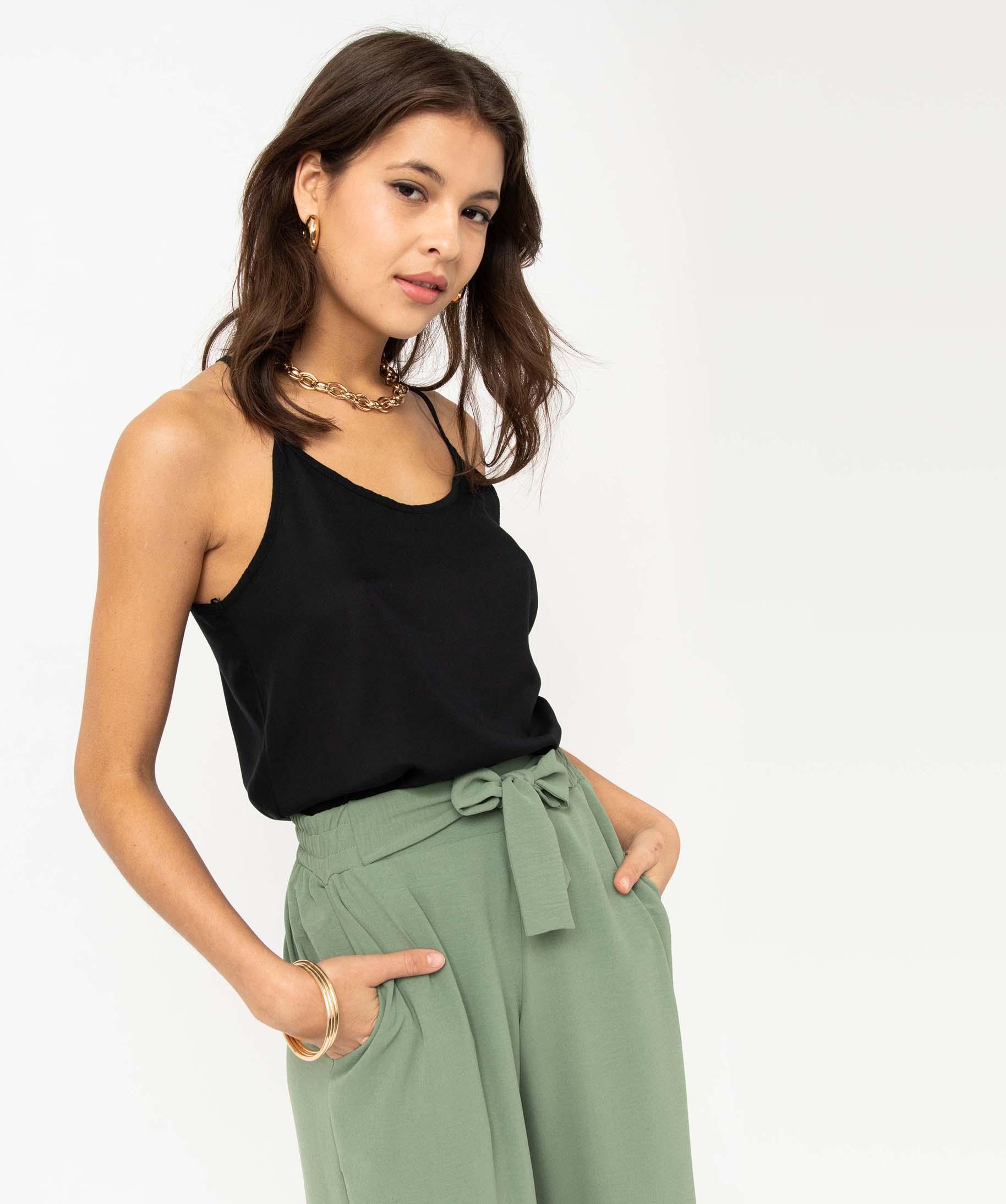 Femme Débardeur Côtelé En Viscose T-Shirt à Bretelles T-Shirt Sans Manches Avec Col En U Sous-Maillot Haut Élastique Coupe Ajustée Cool Respirant