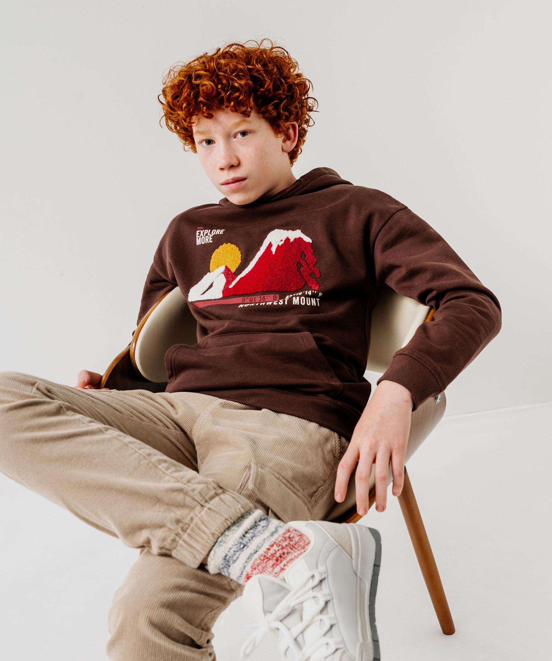 Sweat zippé molletonné à capuche marron cognac garçon | La Halle