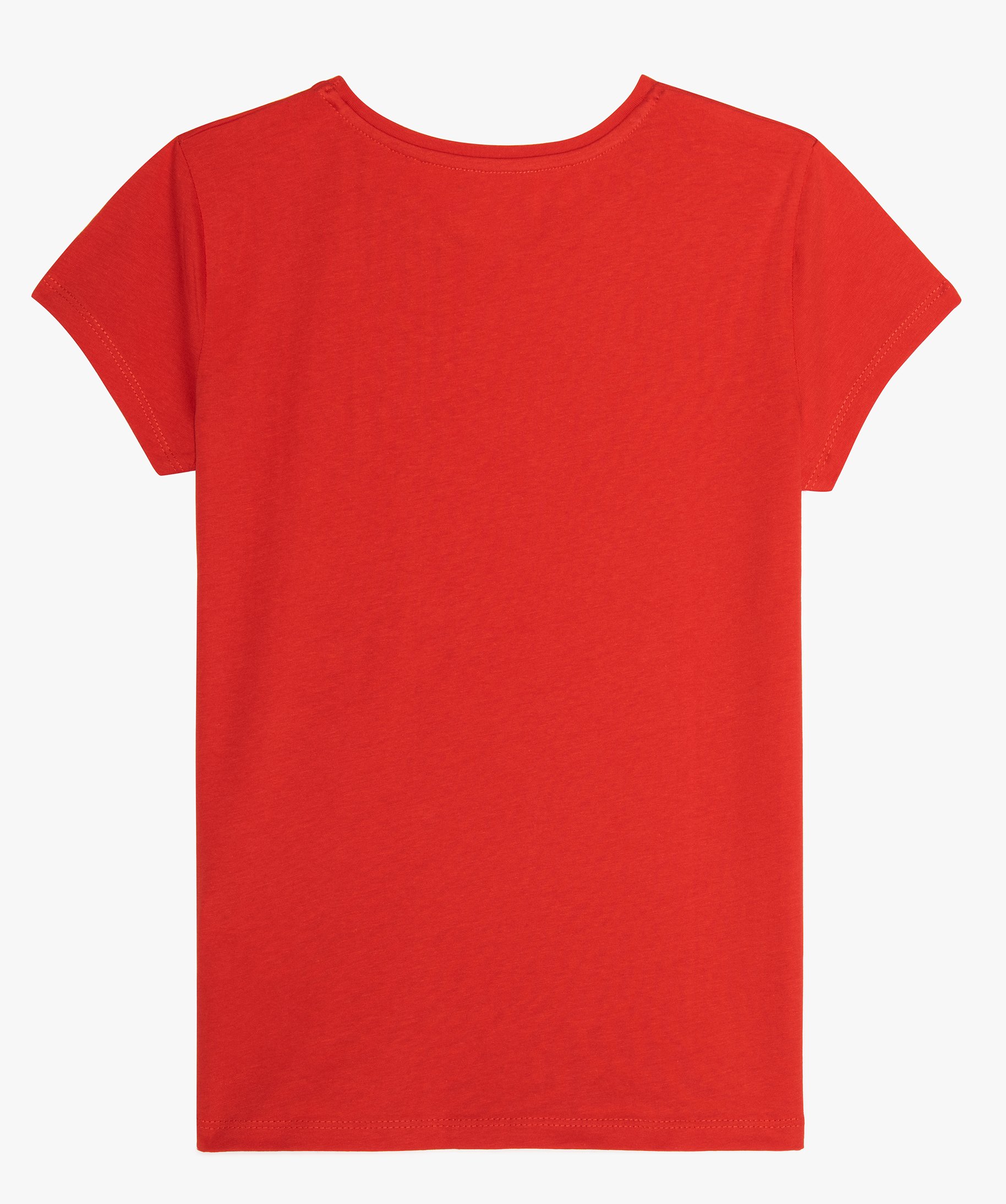Fille 9-11 Ans En T-shirt Rouge Basique Et Casque Jaune Avec