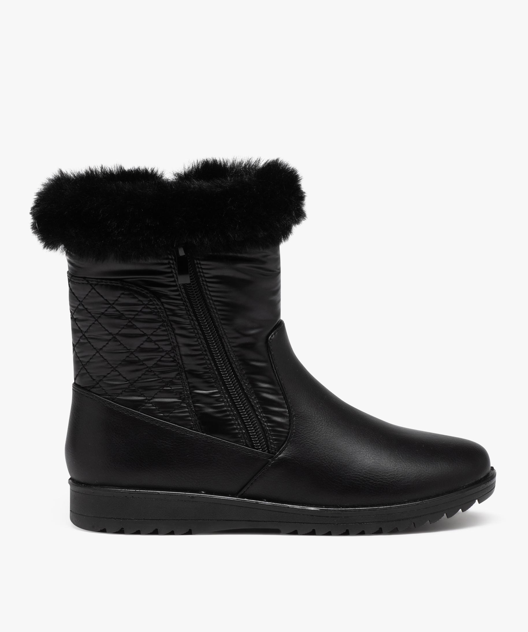 Boots femme confort col fourr avec effet matelass noir GEMO