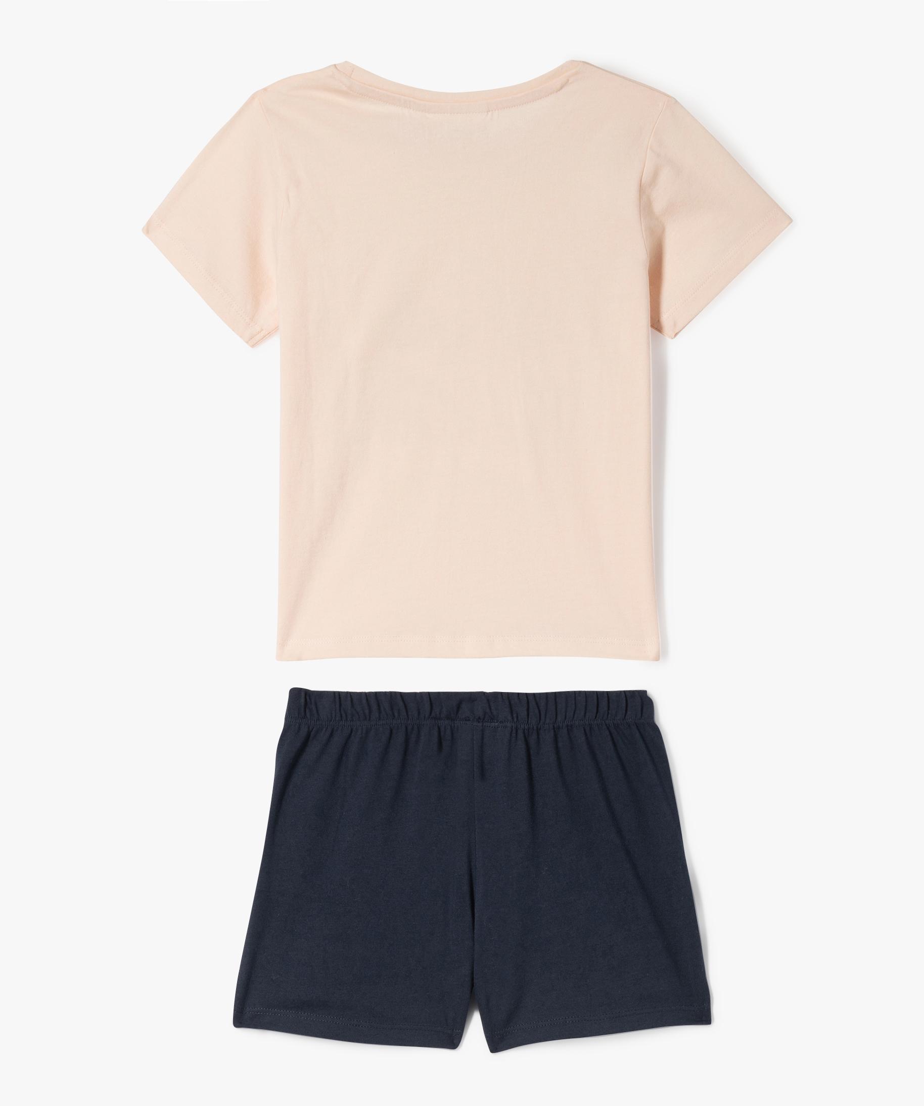Pyjashort 2 pieces en coton imprime fille Stitch rose GEMO