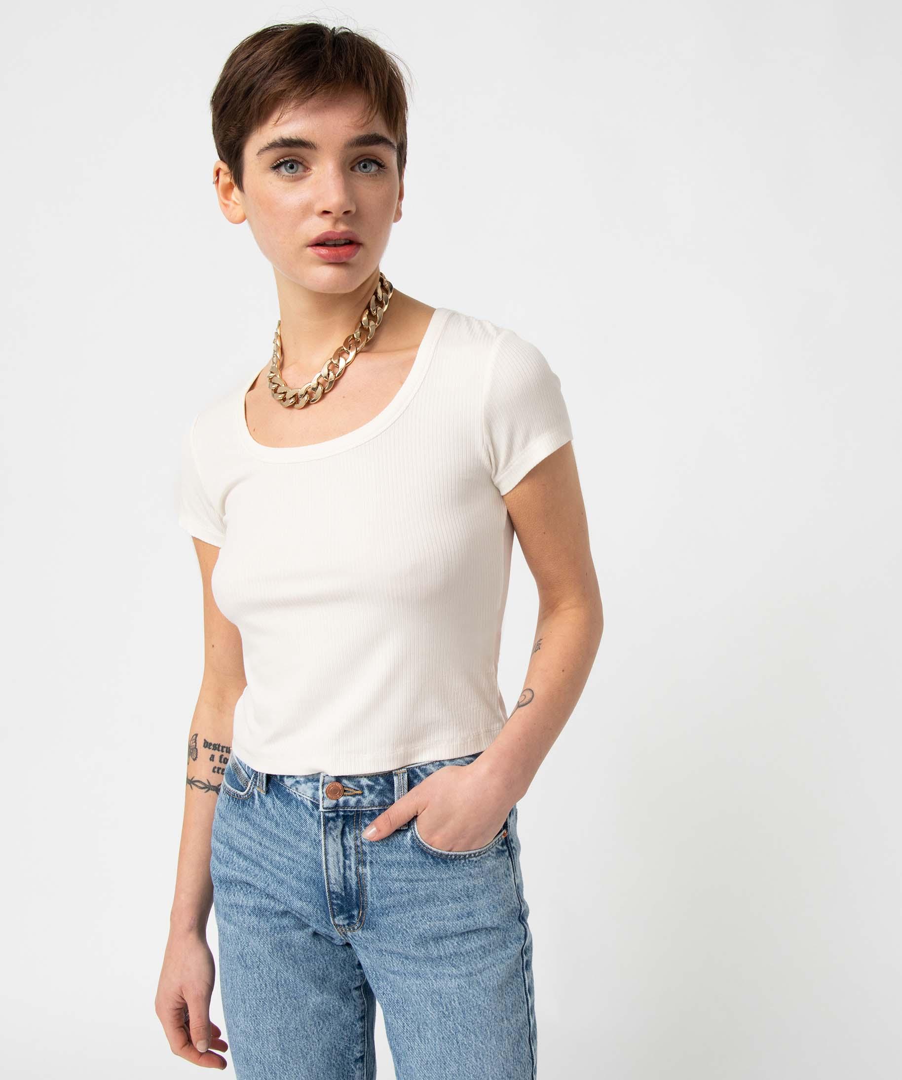 T-shirt Femme Manches Courtes Stradivarious - Maille Imprimé Floral Vert - Taille M