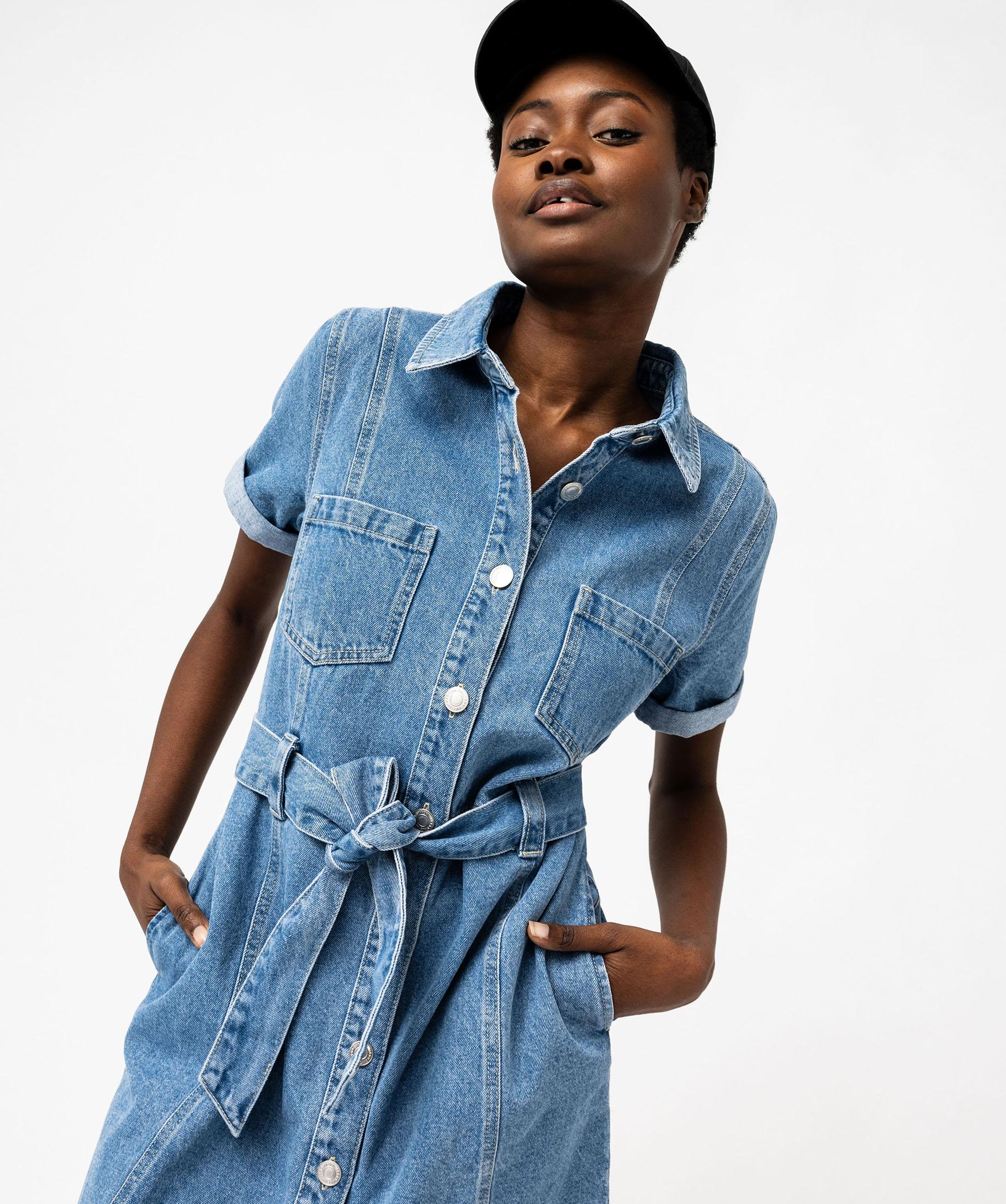 Robe chemise en jean manche courte femme hot sale