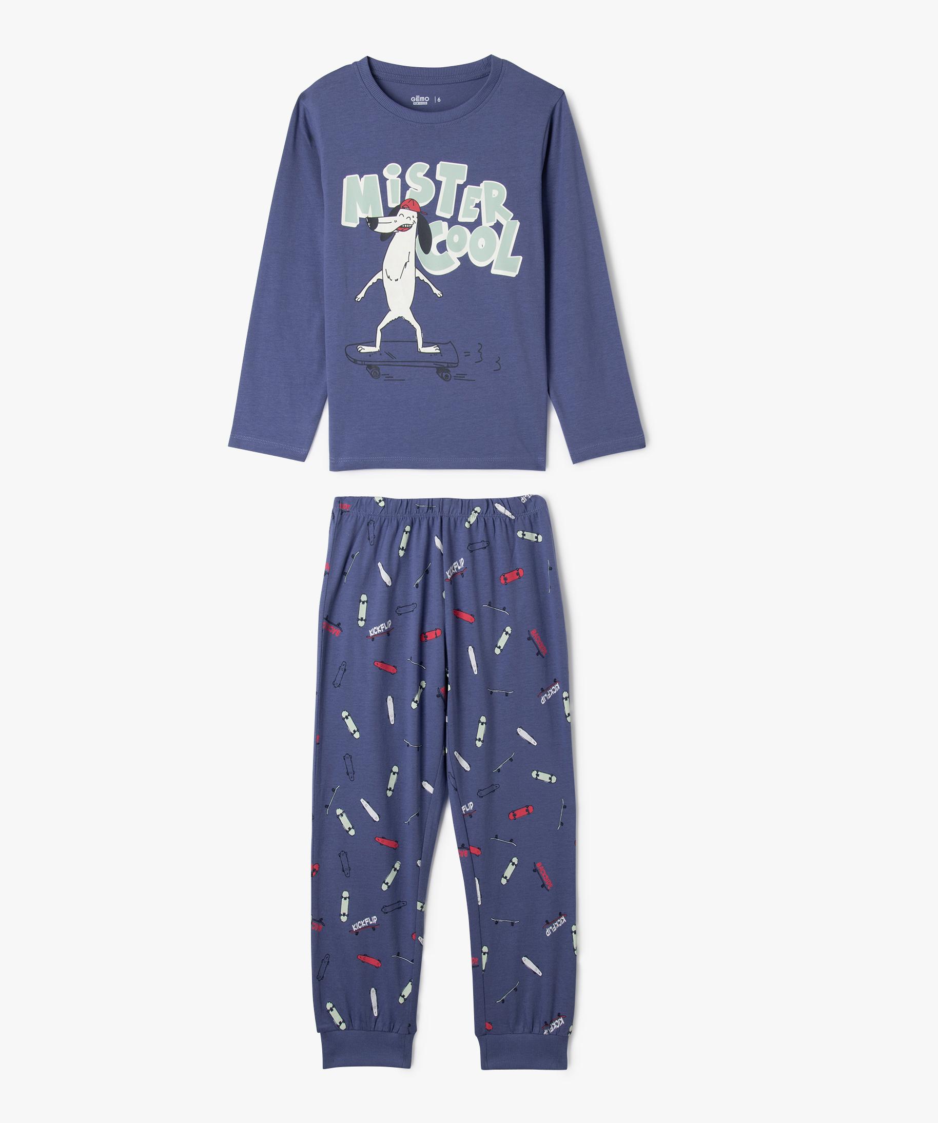 Pyjama Court Garçon 100% Coton – Motif Football Ou Skateboard – Col V Tendance Bleu
