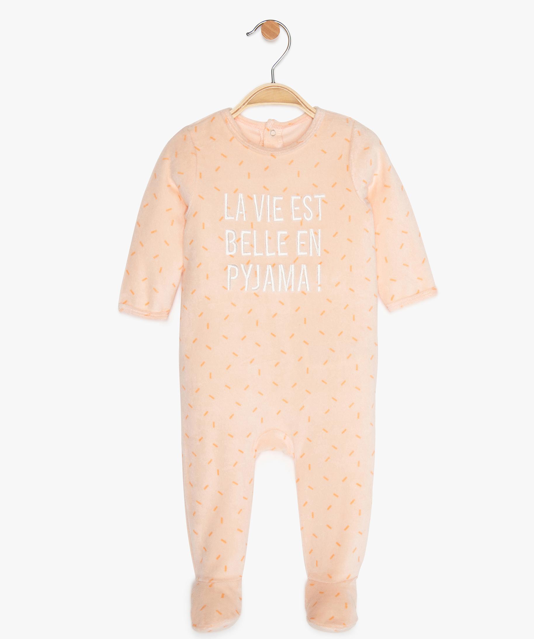 Pyjama Bebe Fille En Velours A Inscription Brodee Gemo