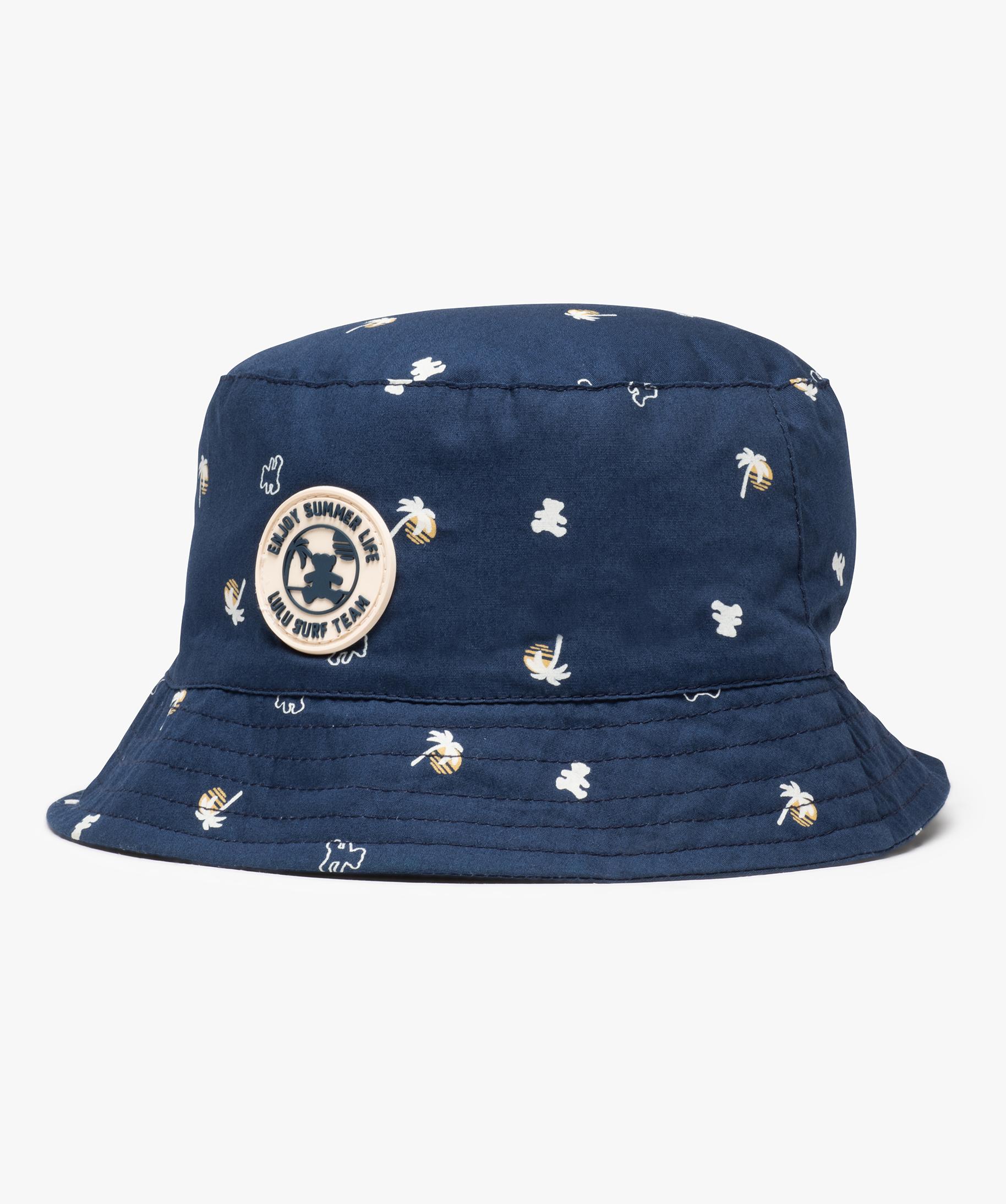 Chapeau bob réversible à motifs estivaux garçon beige