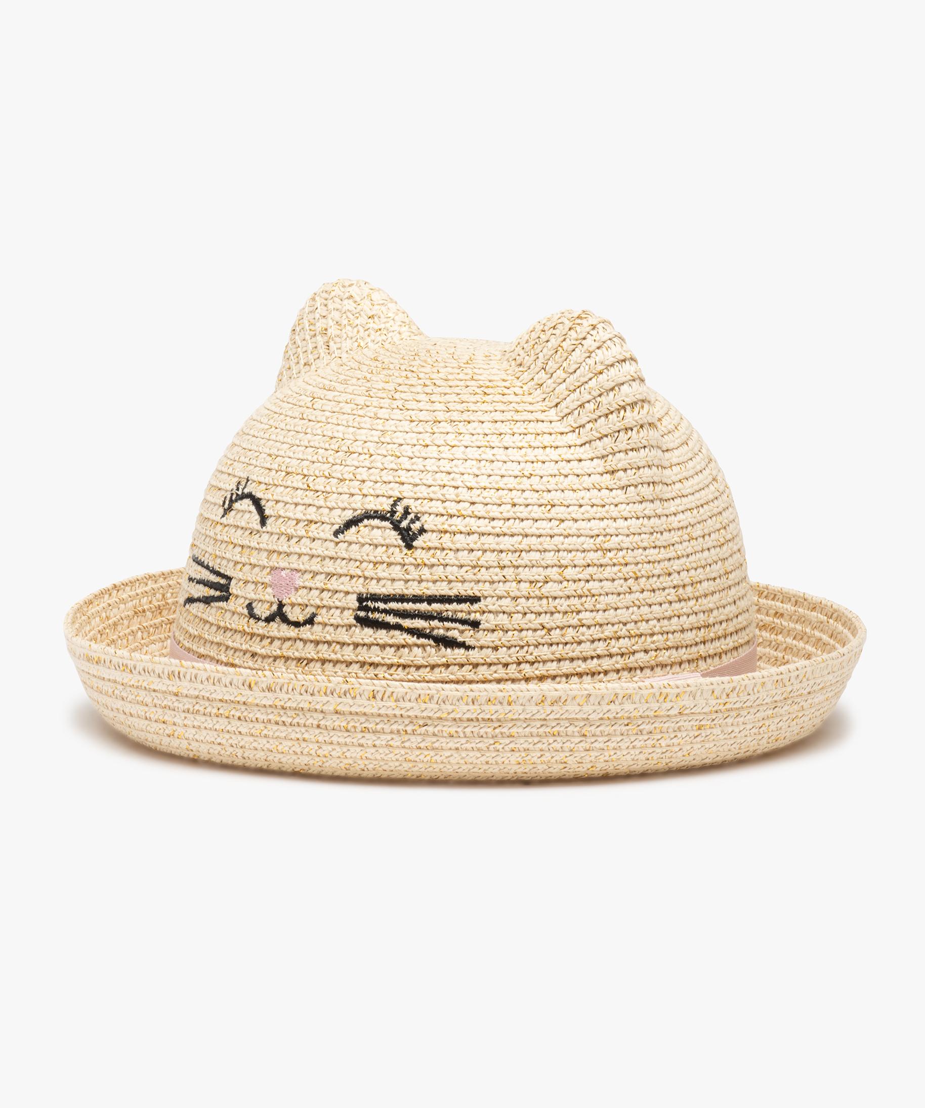 Chapeau B b Fille En Paille Avec Oreilles De Chat Beige Clair GEMO