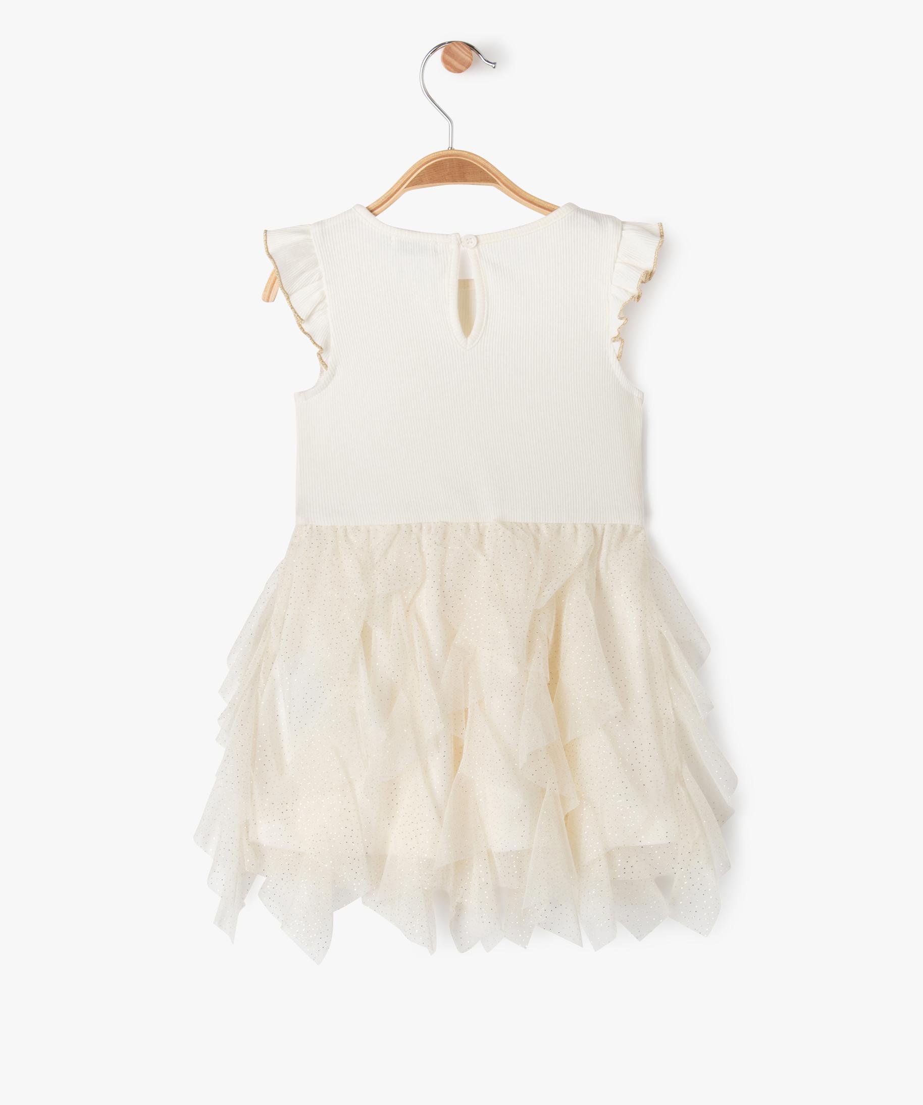 Robe de ceremonie avec jupe en tulle paillete bebe fille ecru GEMO