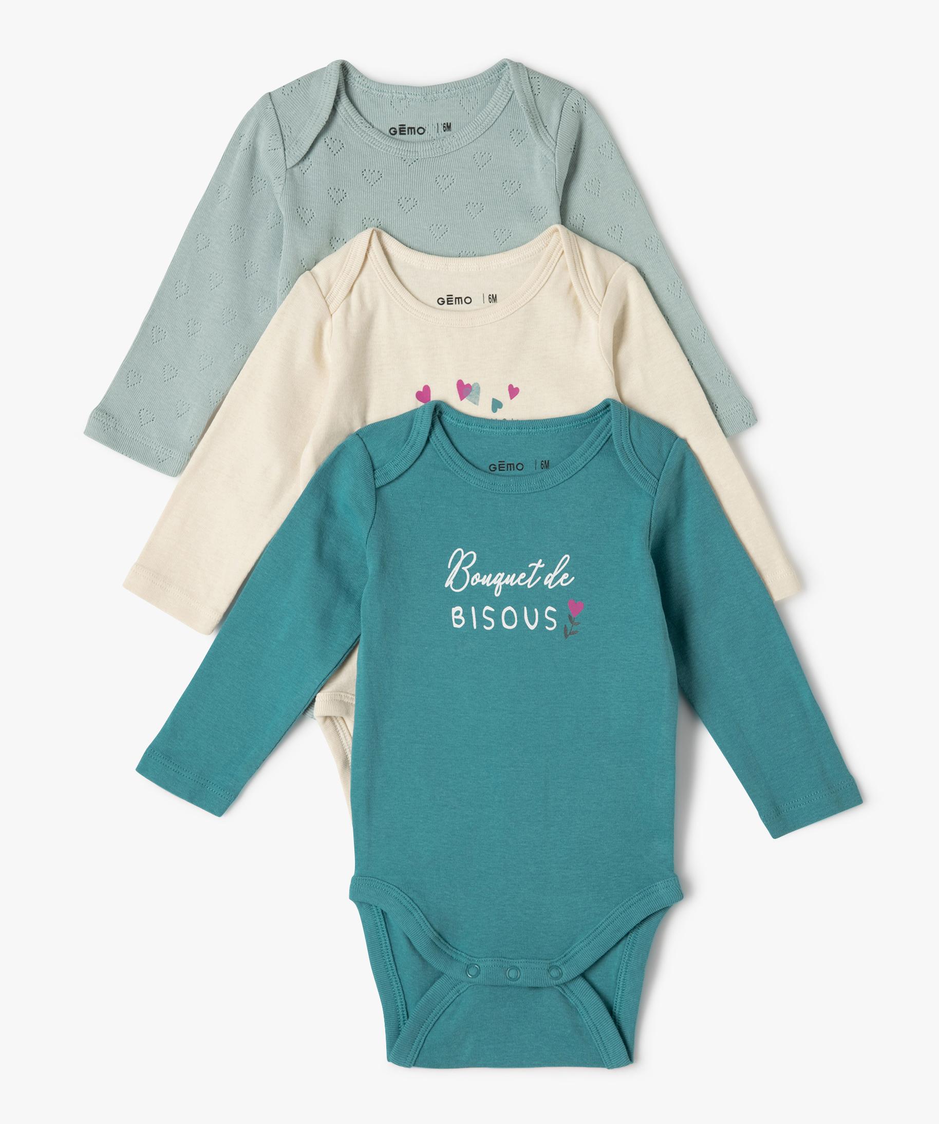 Body Bebe Manches Longues Motifs Cœurs Lot De 3 Gemo