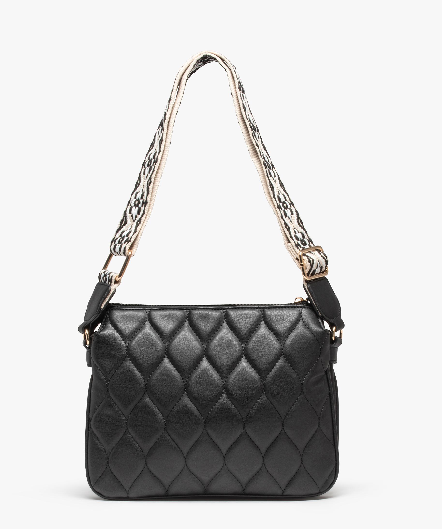 Sac femme aspect matelass avec bandouli re tiss e noir GEMO