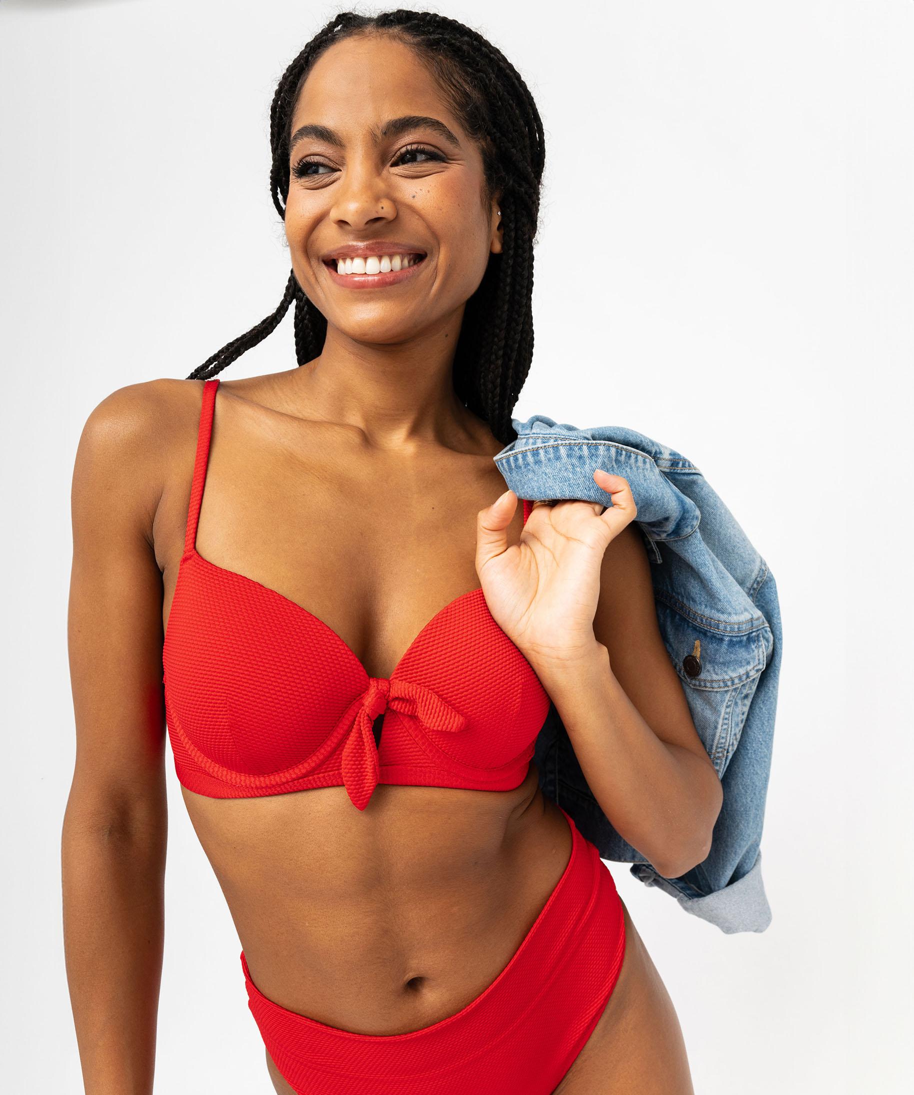 Haut de maillot de bain forme corbeille en maille gaufree f. rouge GEMO