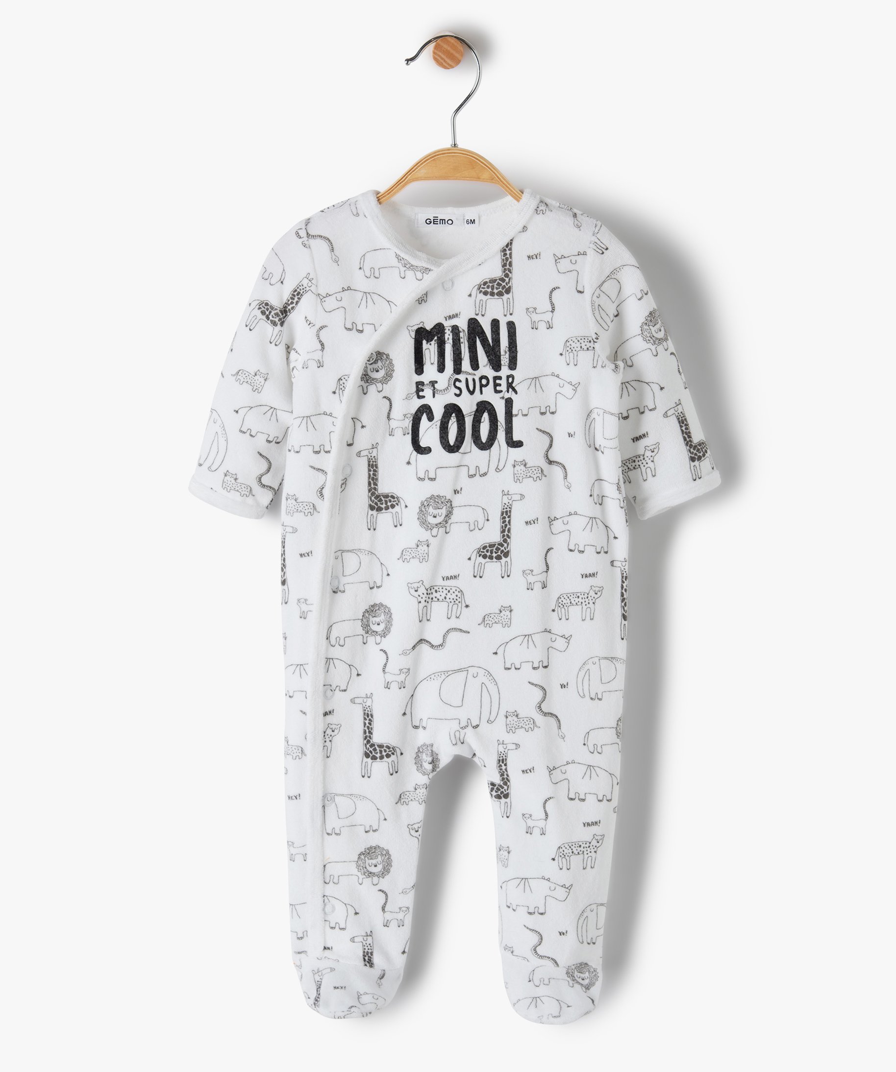 Pyjama bébé garçon en velours avec motifs animaux et inscription