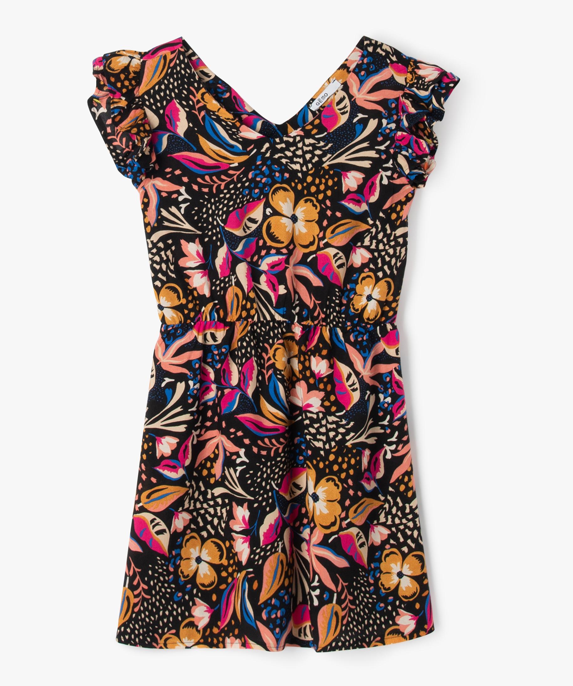 Robe motifs fleuris avec volants aux emmanchures fille