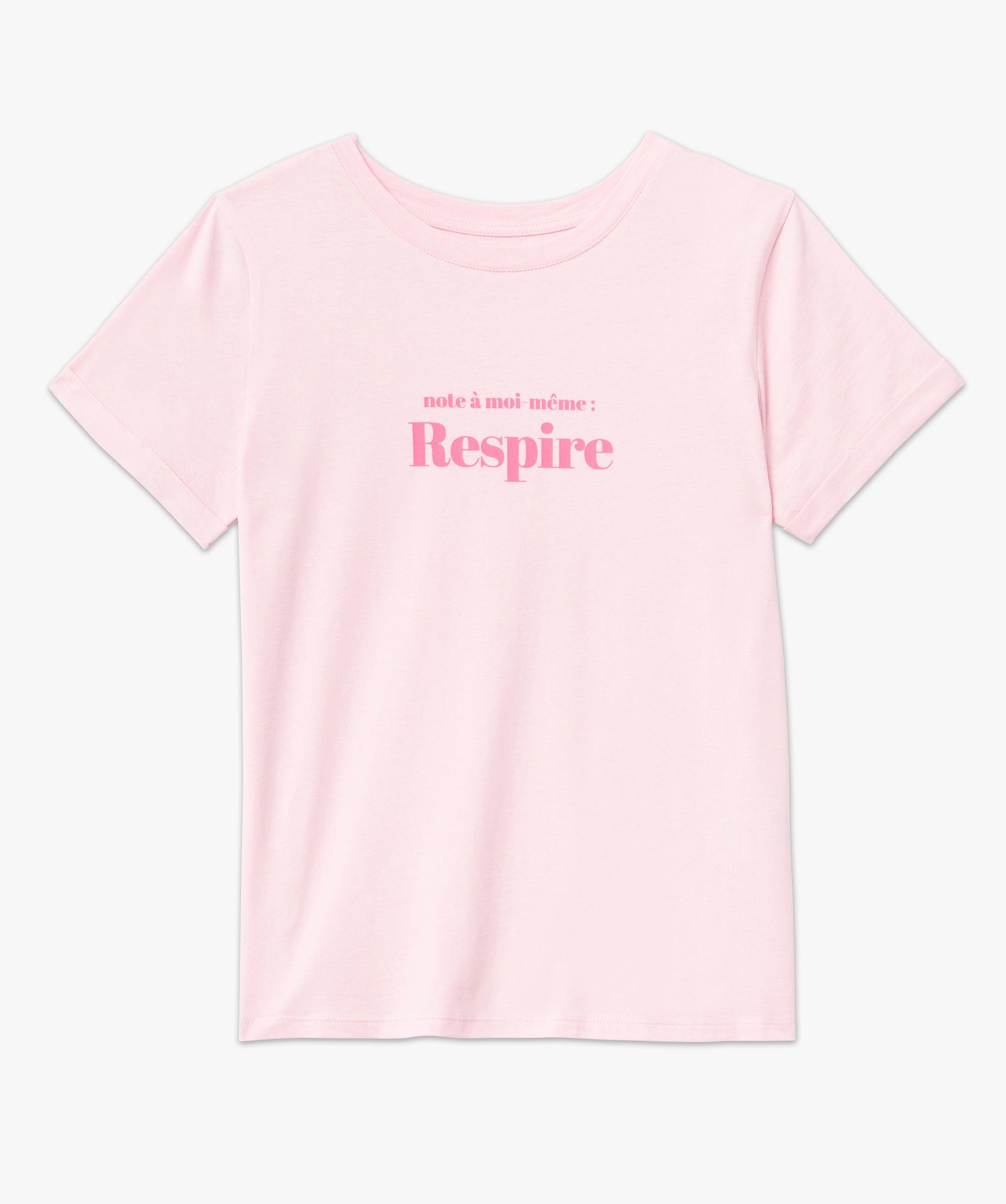 Tee shirt femme manches courtes avec message rose GEMO