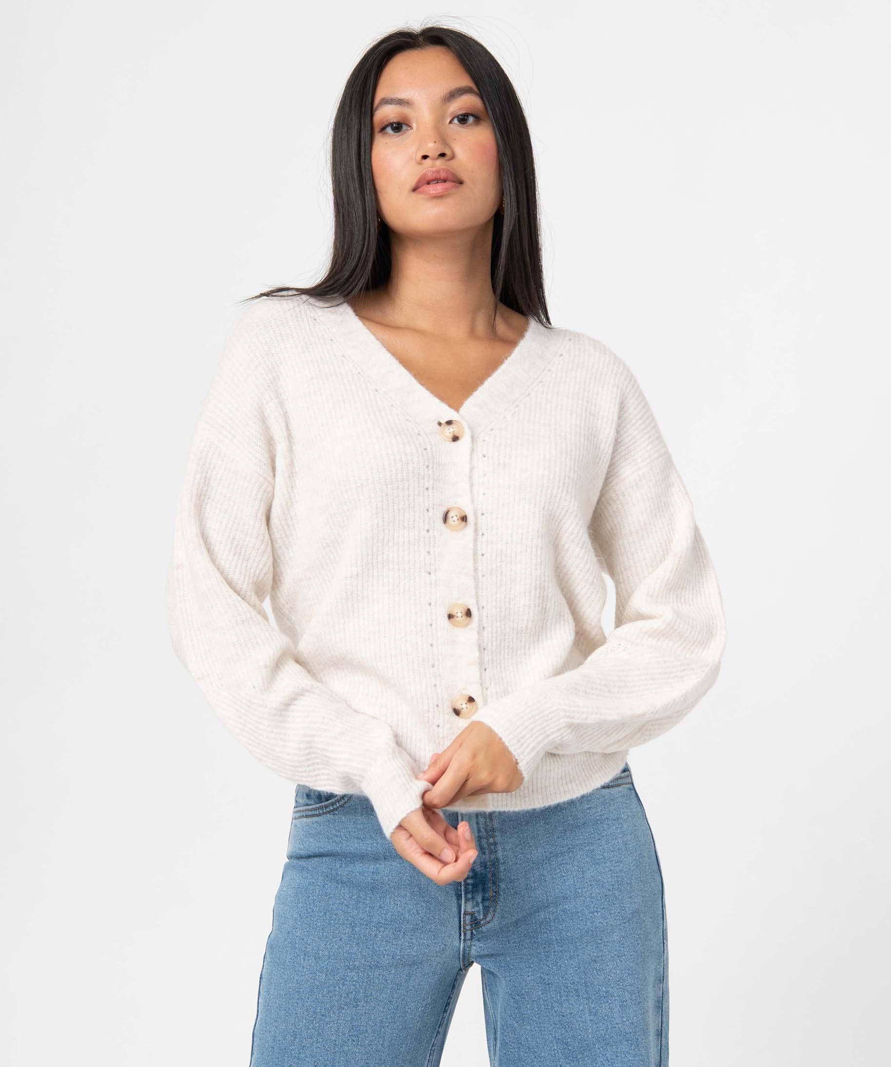 Gilet Femme Chic En V - Cardigan Léger Avec Boutons, Manches Longues, Mélange Coton, Pour Toutes Les Saisons