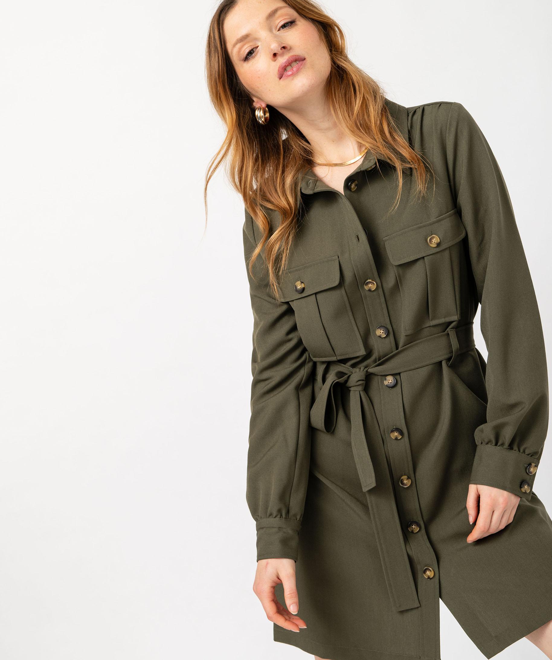 Chemise Manches Longues Chemise Femme Kaki Robe Chemise Manches