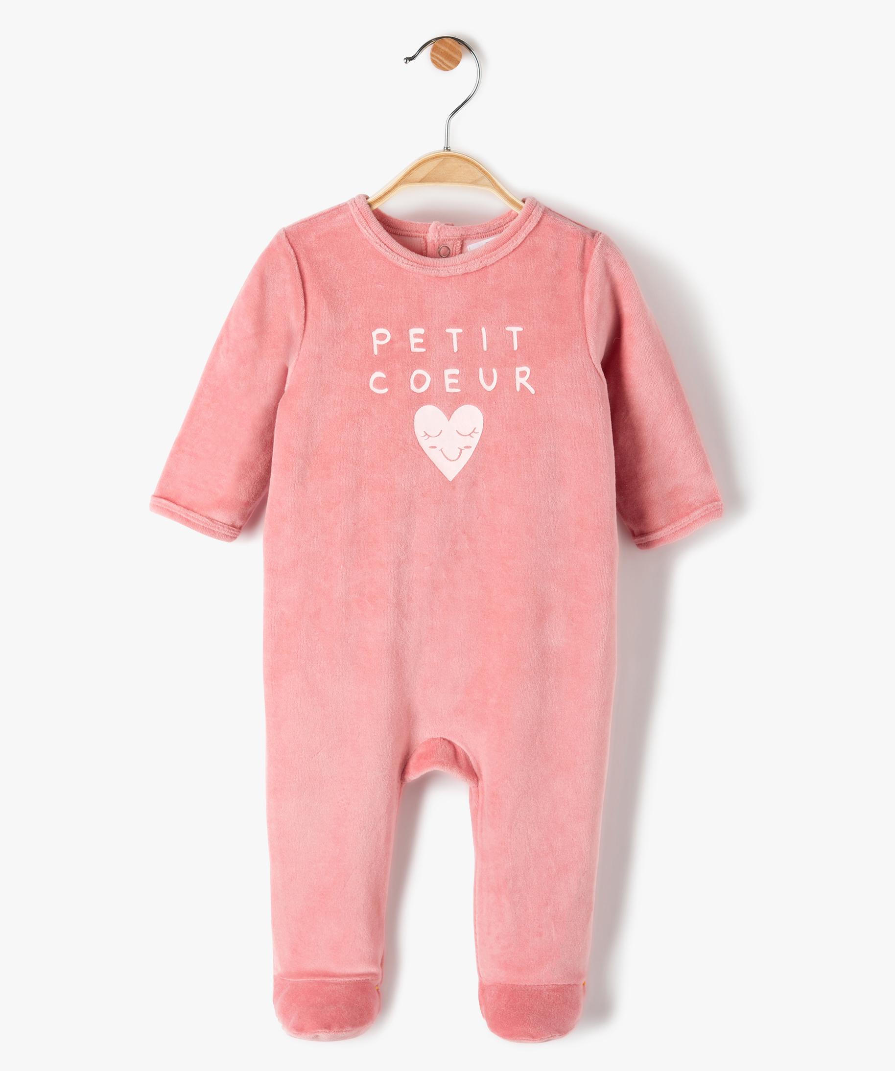 Pyjama Bebe Fille En Velours Avec Inscription Sur Le Buste Gemo