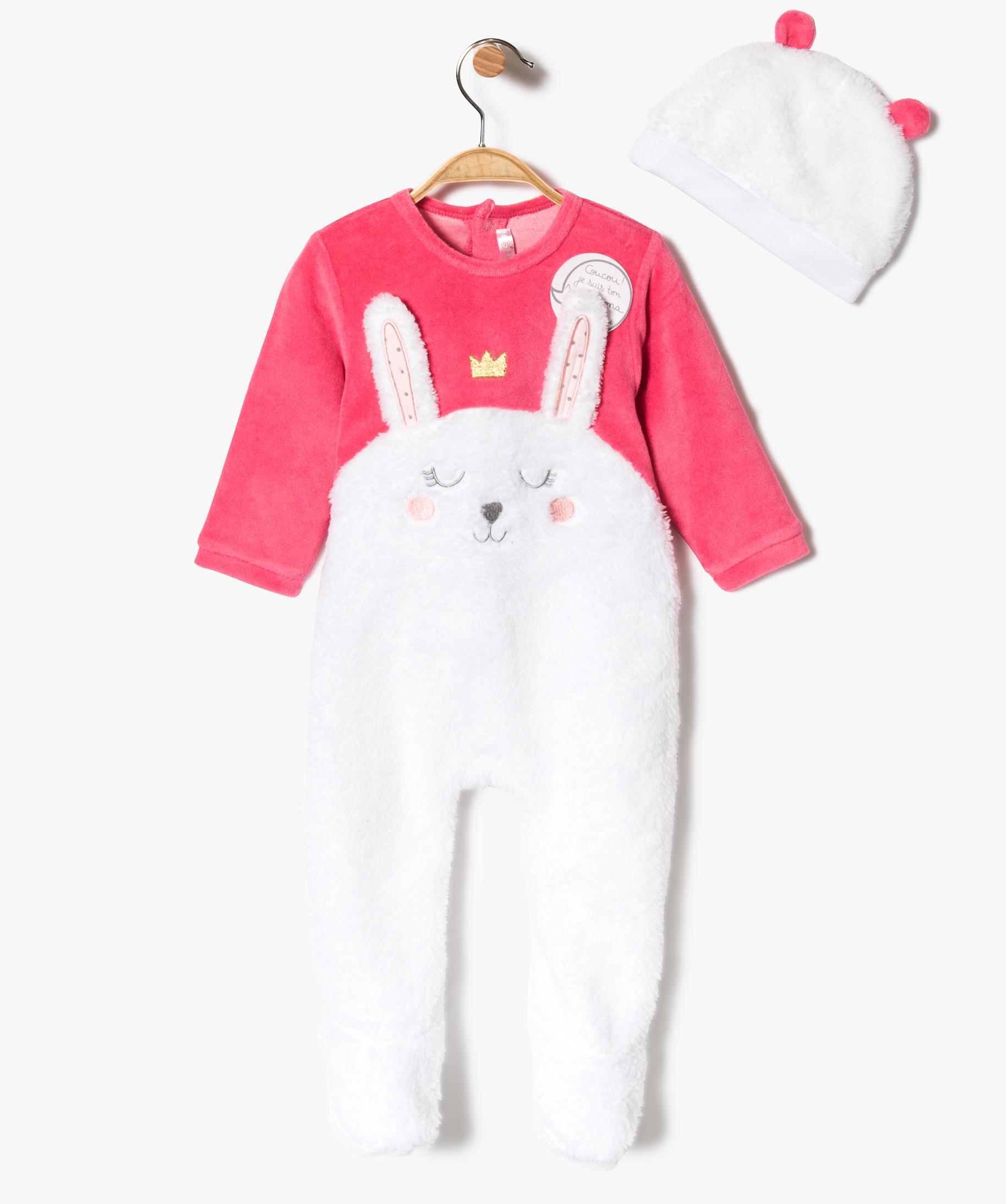 Surpyjama En Velours Brode Lapin Bonnet Gemo
