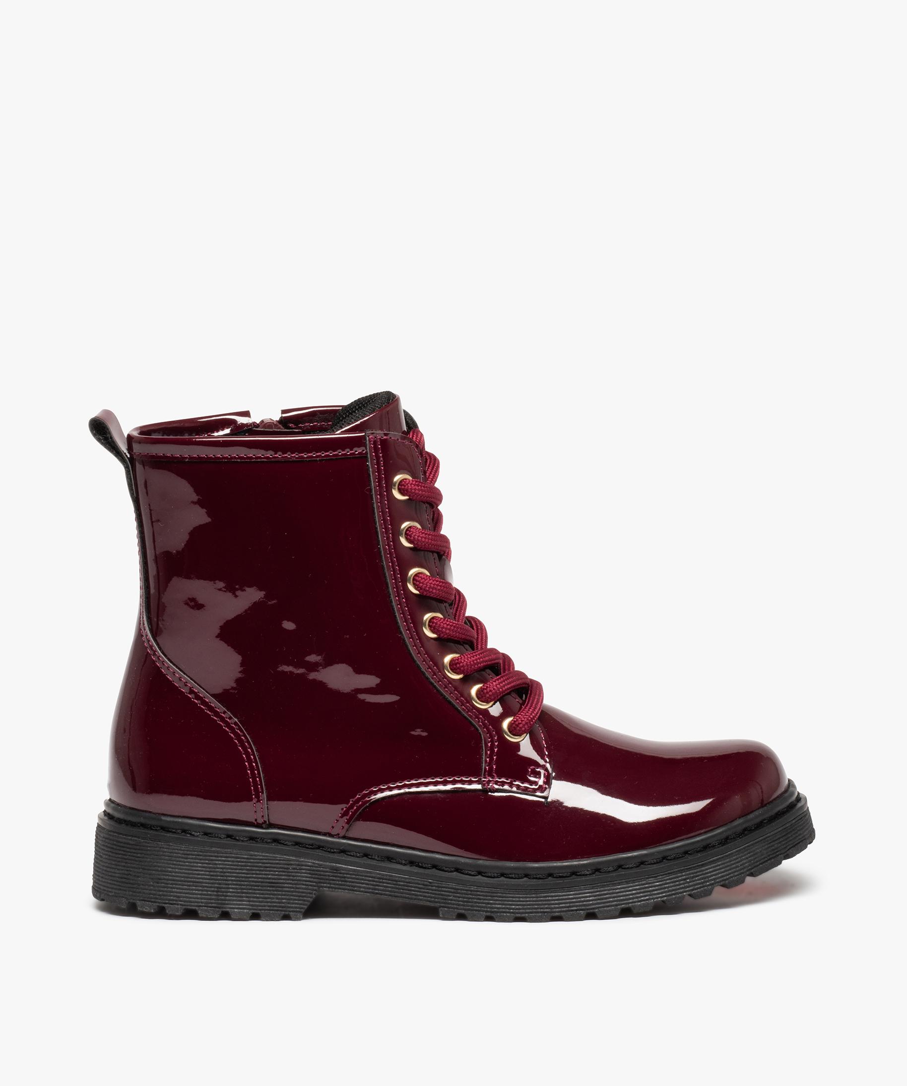 Boots fille vernies lacets et zip style rangers rouge fonce GEMO