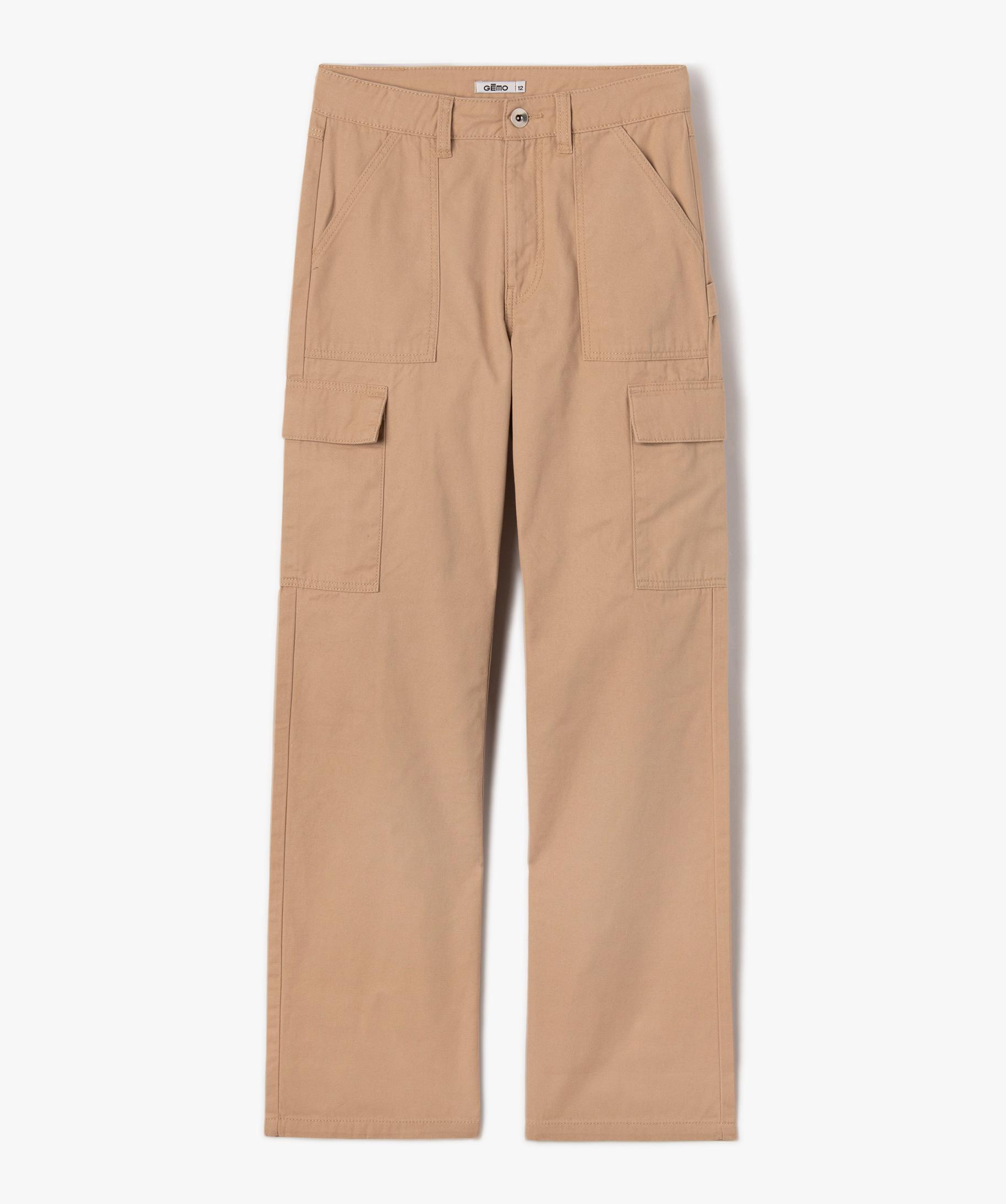 Pantalon fille coupe baggy multipoches beige GEMO
