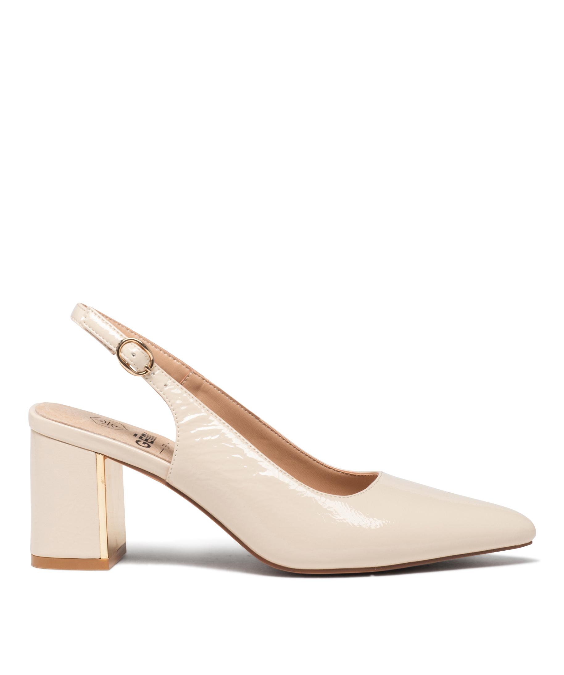 Escarpins femme dessus uni vernis a talon carre ouvert beige GEMO
