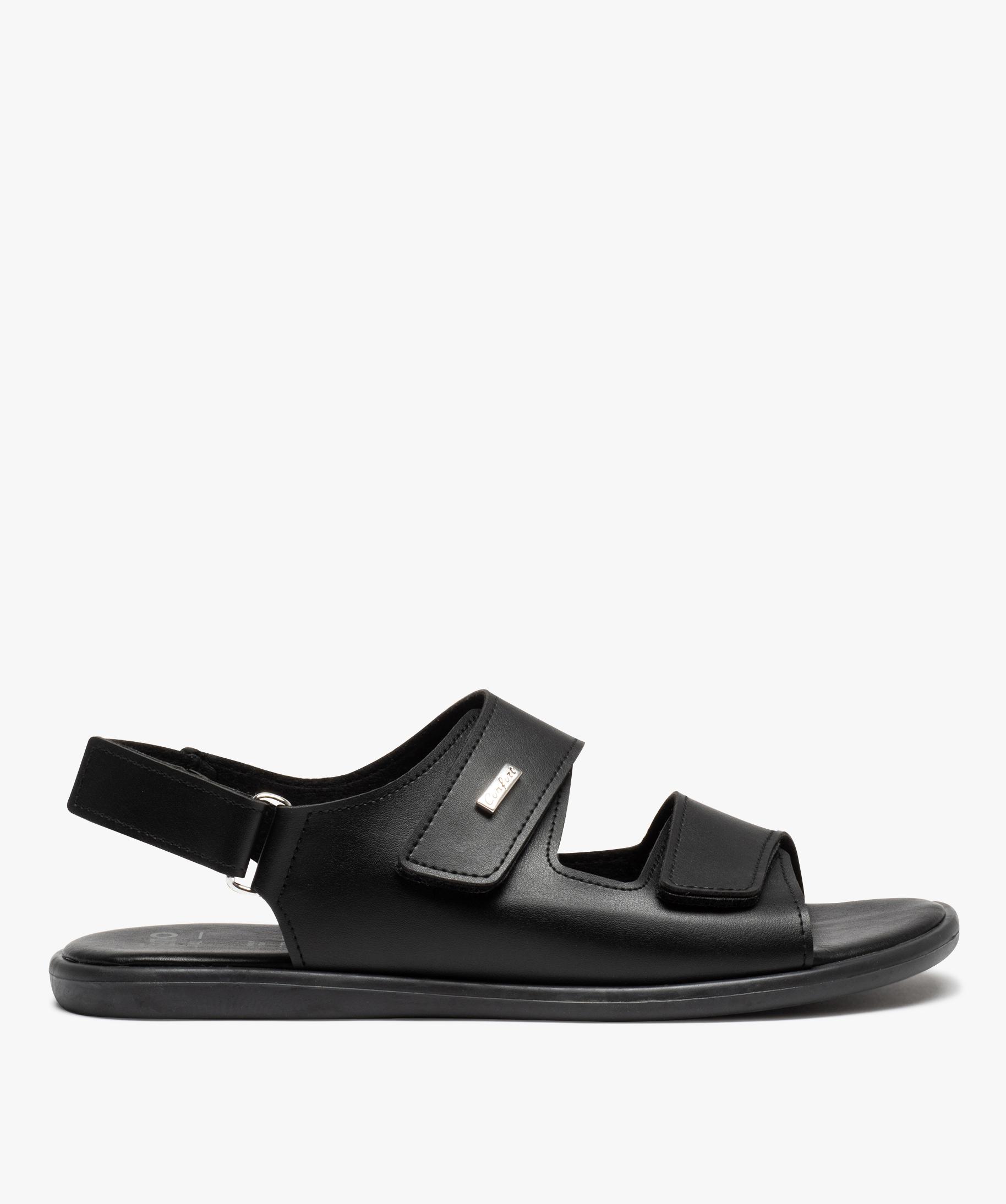 Sandales homme confort unies avec brides a scratch noir GEMO