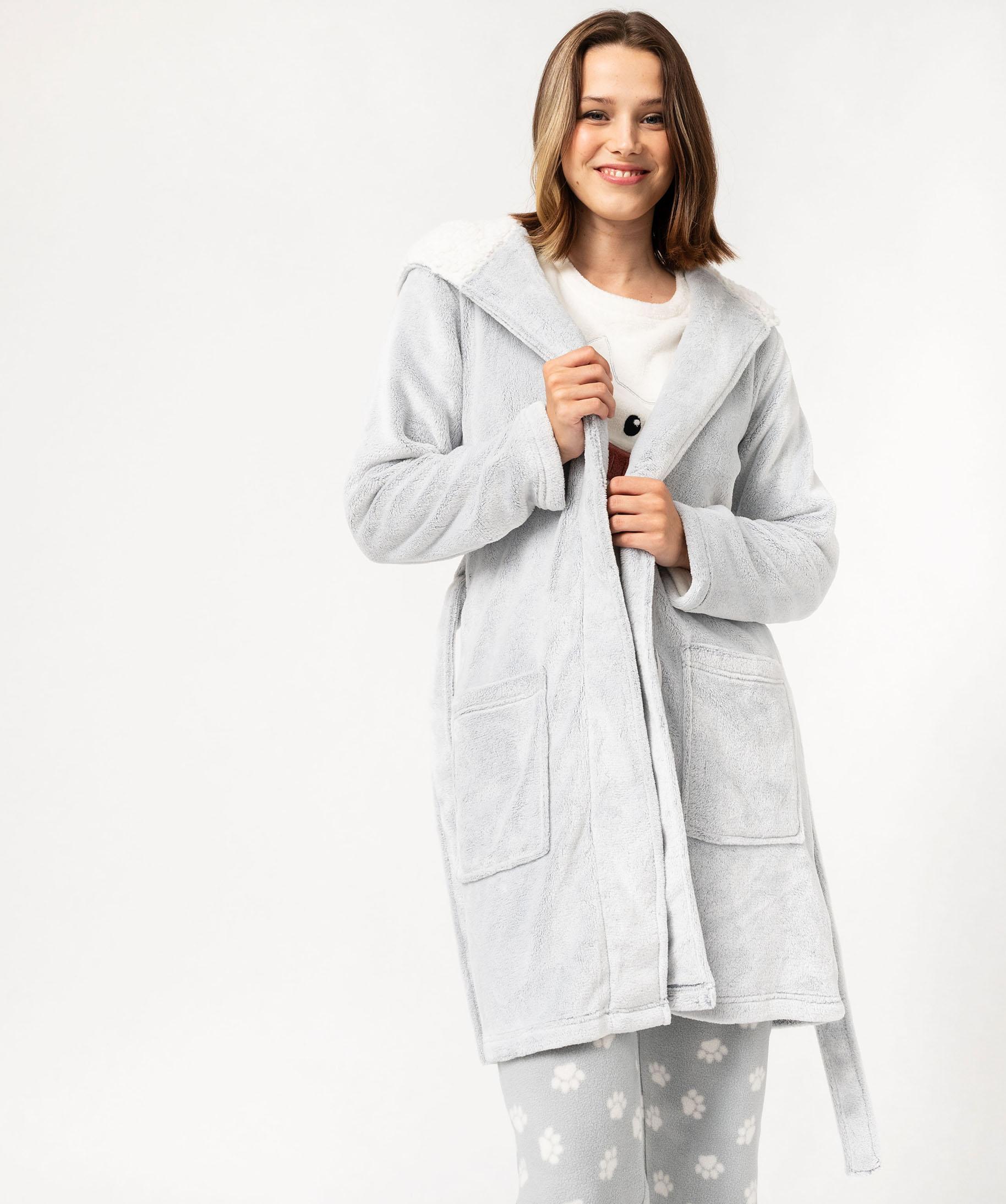 Robe de chambre en maille douillette femme gris clair GEMO