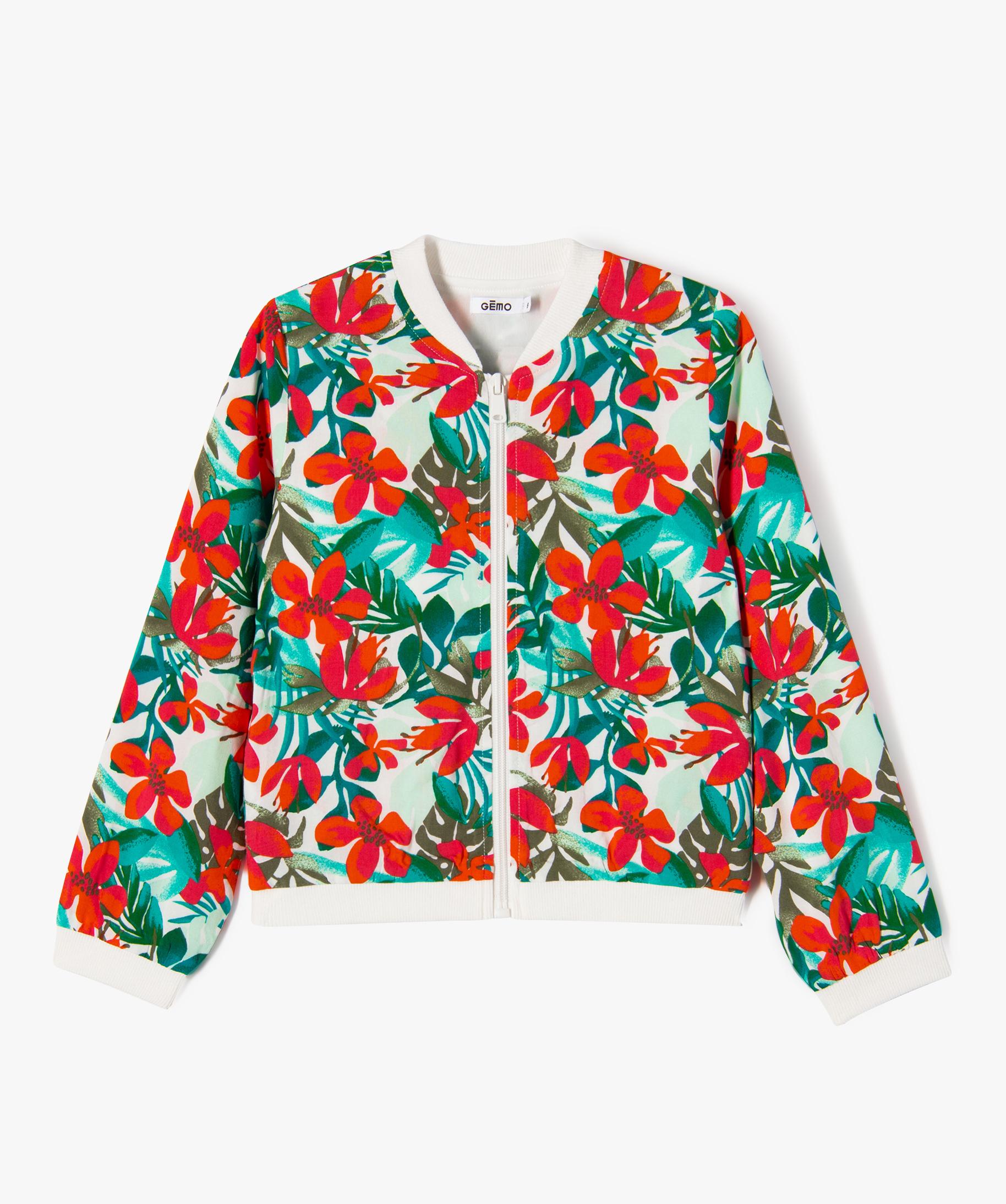 Veste zipp?�e en viscose ?� motifs fleuris fille multicolore | GEMO