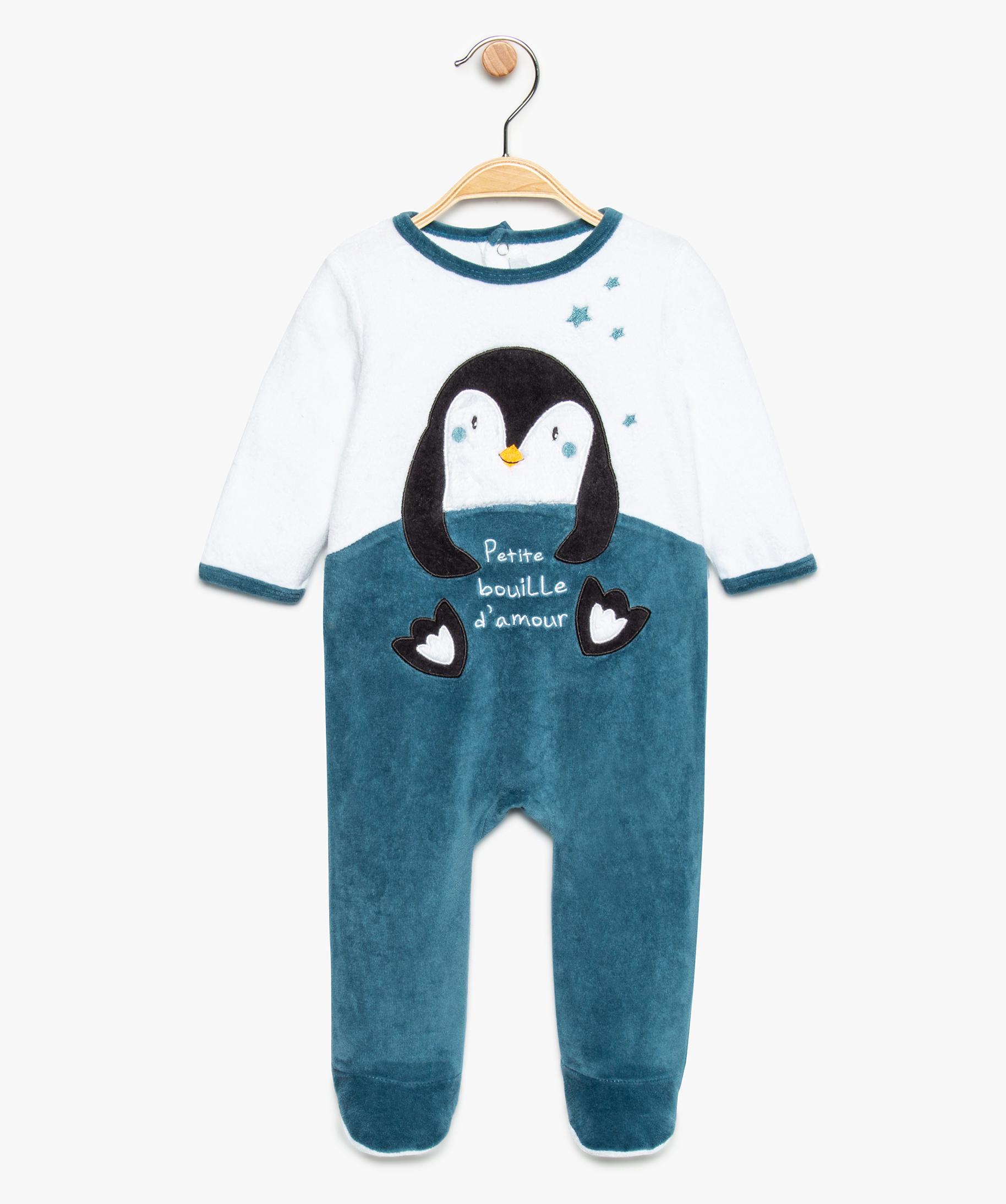 Pyjama b b gar on en velours motif pingouin multicolore GEMO