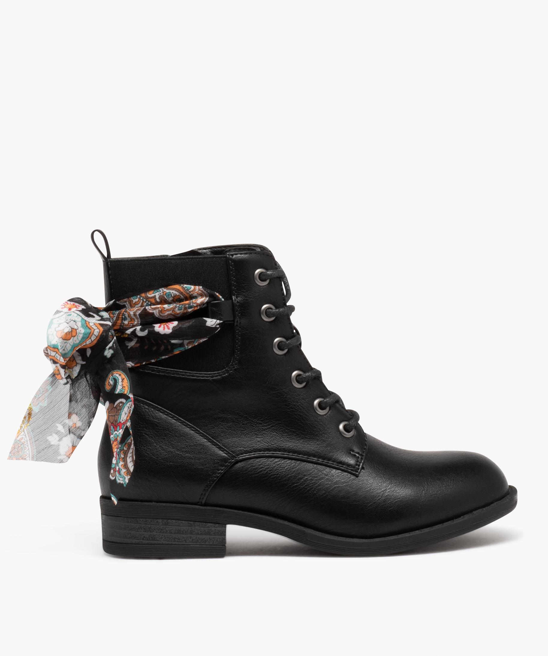 Boots lacets et ruban en voile fille noir GEMO