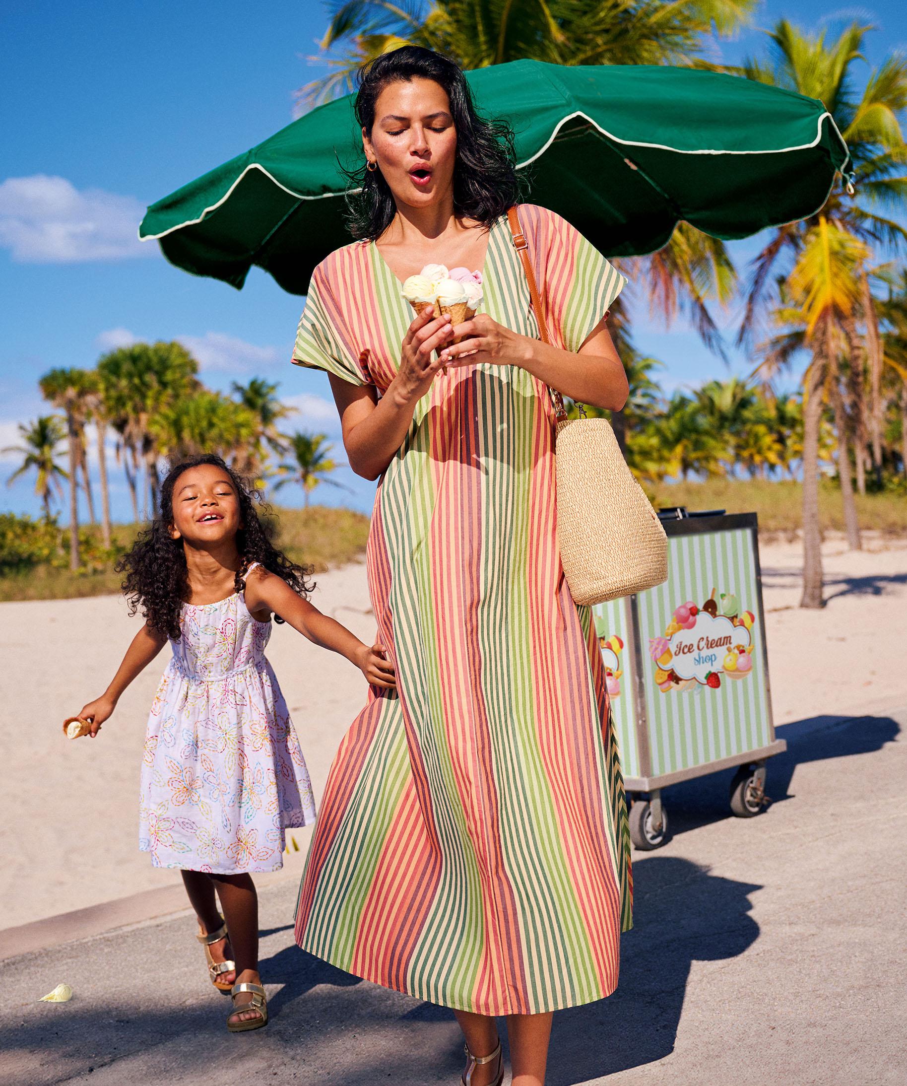 Robe longue et ample à manches courtes en popeline de coton