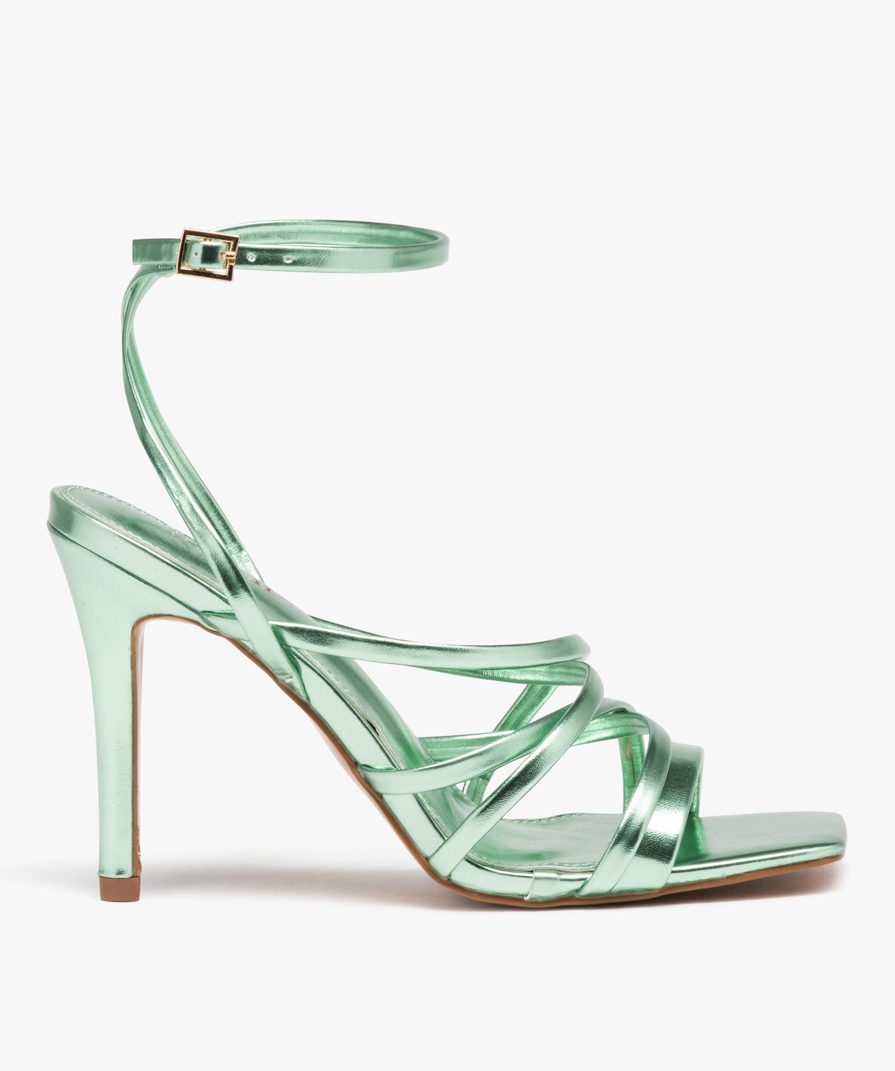 Sandales femme metallisees a talon aiguille et bout carre vert GEMO