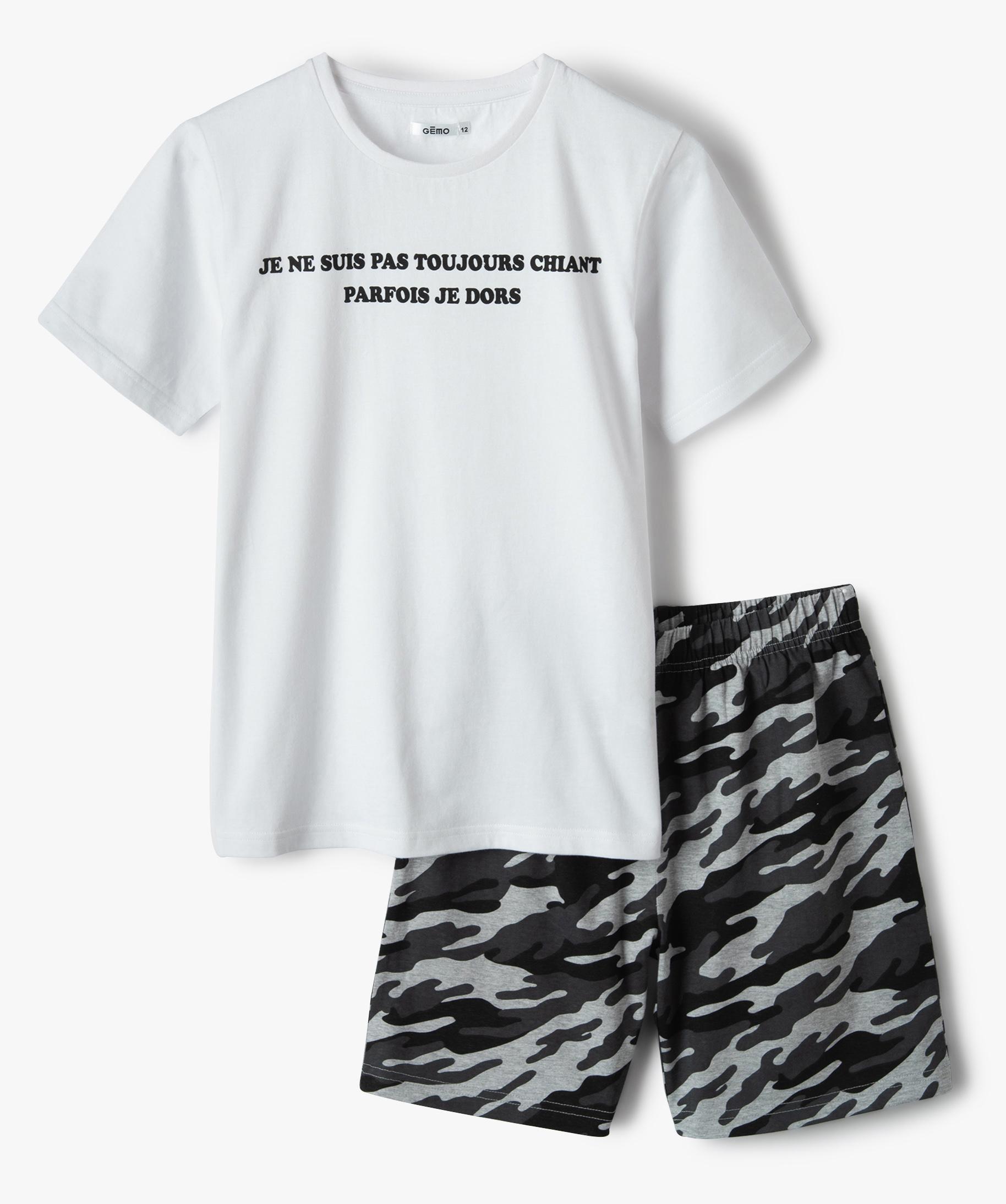 Lot Pyjama + Pyjashort Chantier Pour Garçon – 2 Hauts Et 2 Bas, 100% Coton, Motifs Engins De Construction
