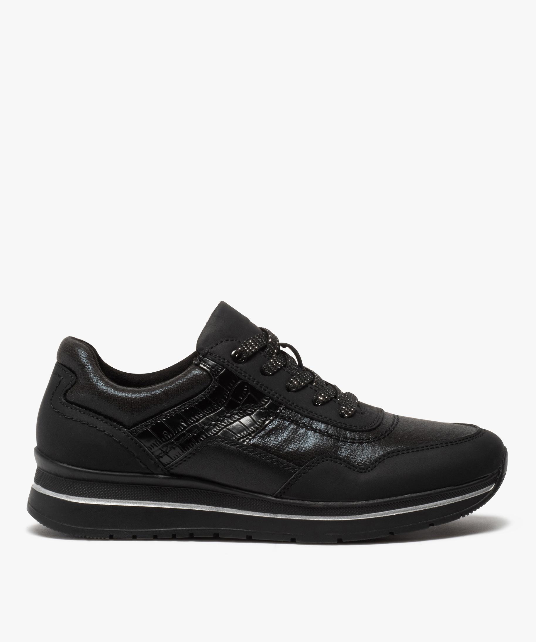 Baskets femme multi matieres a details metallises noir GEMO