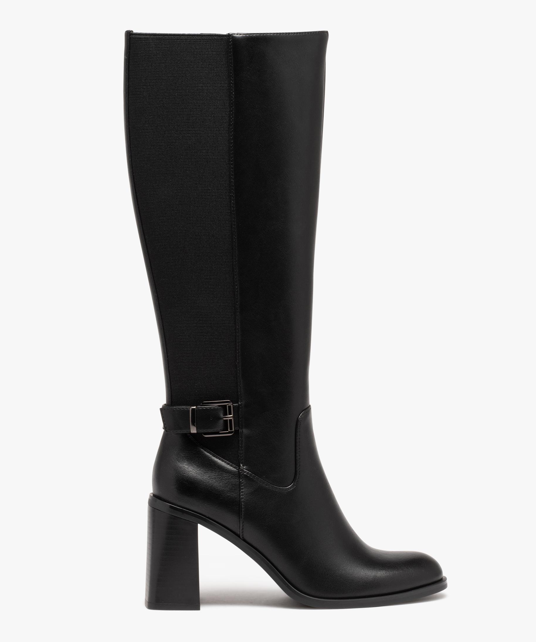 Bottes femmes unies a talon carre evase avec tige elastique