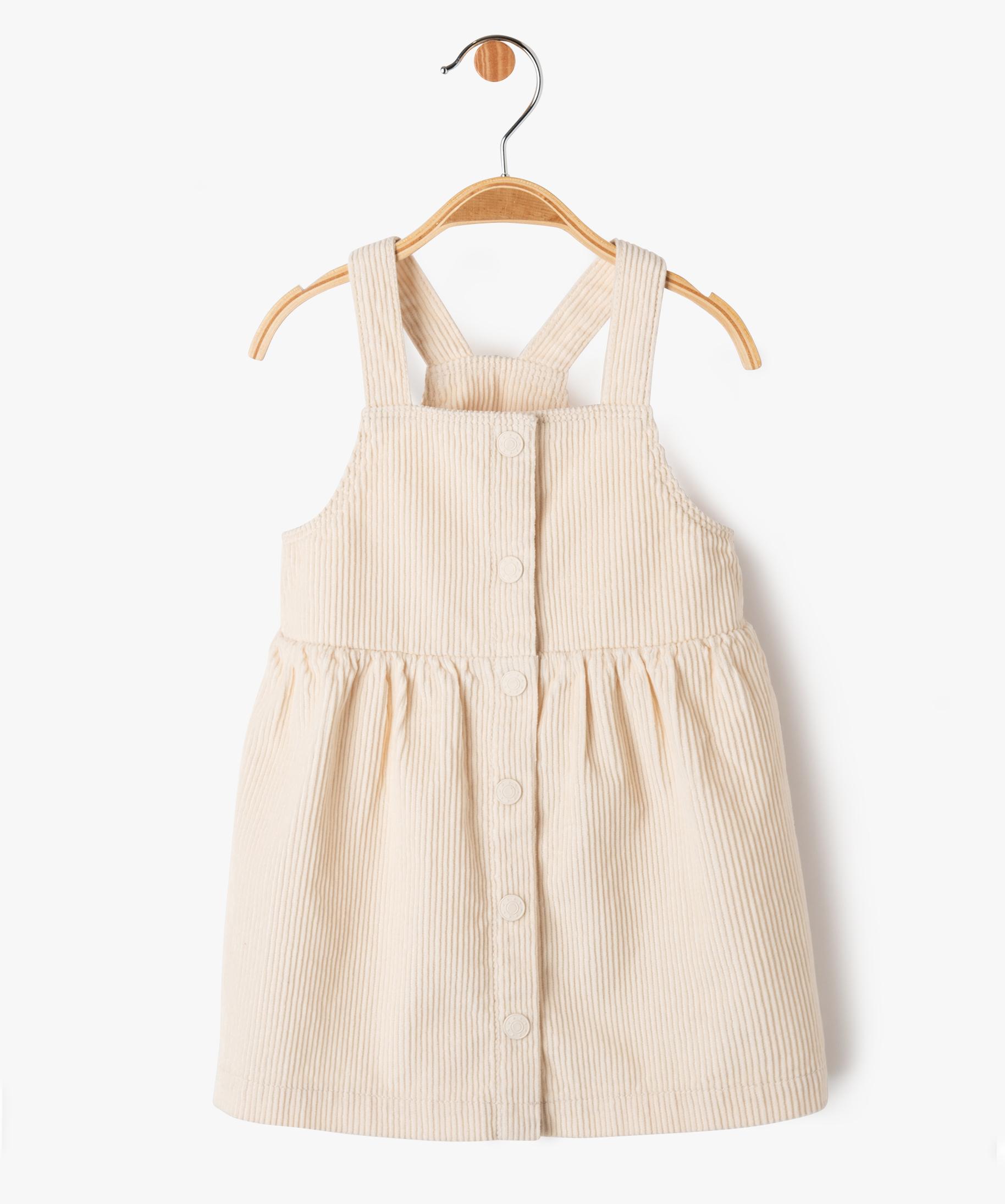 Robe à bretelles en velours côtelé bébé fille ecru | GEMO