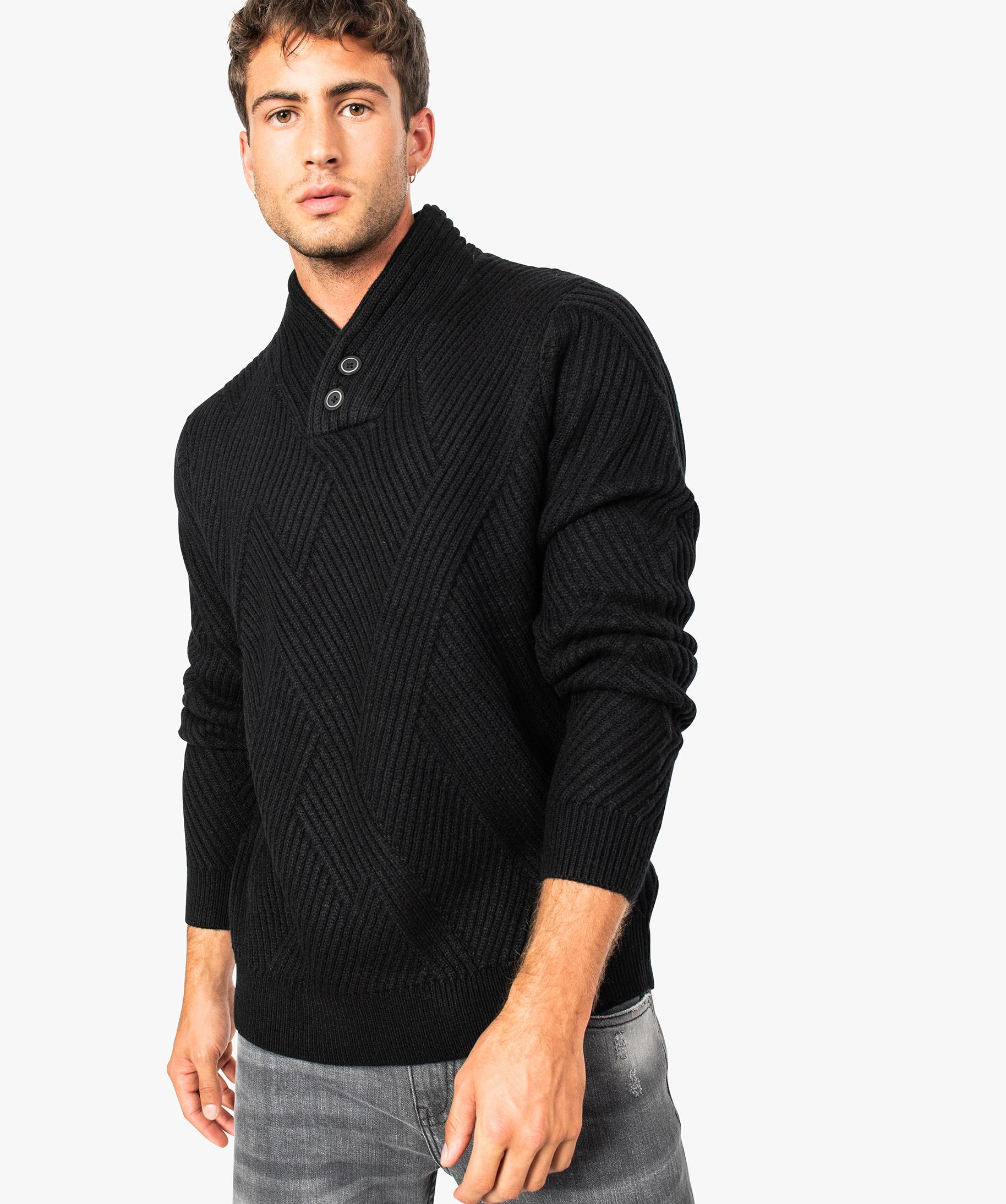 Pull torsadé pour homme avec col châle noir | GEMO