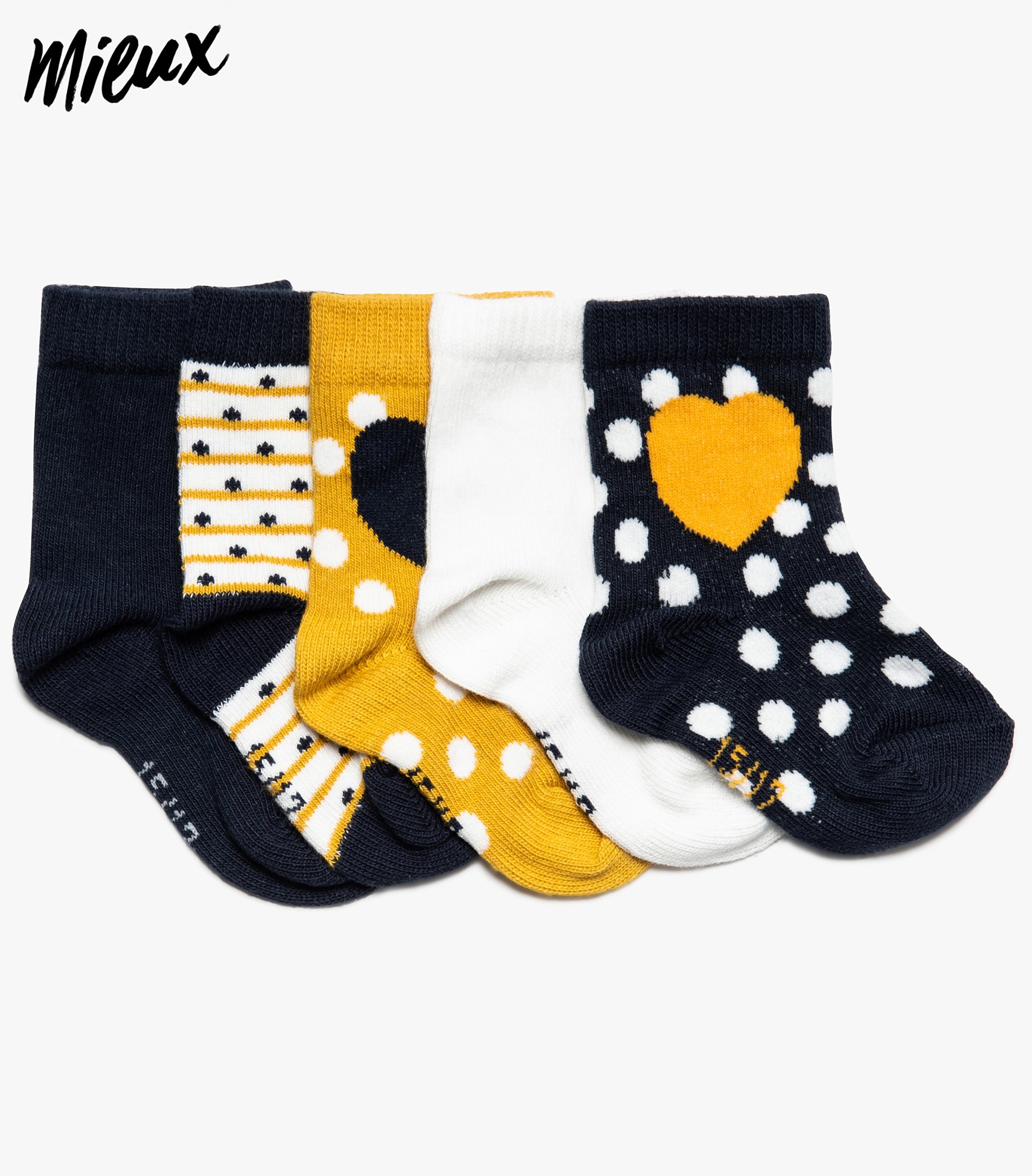 Chaussettes bébé fille à motifs 100% coton bio (lot de 5) jaune
