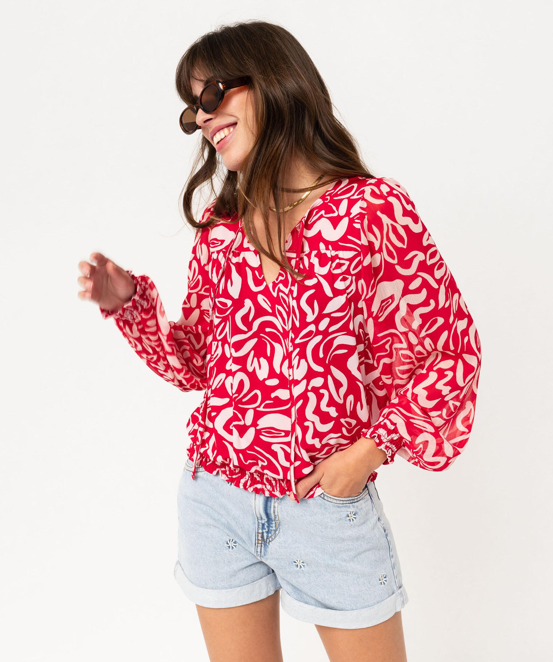 Blouse LA BOUTIQUE Vintage - Imprimé Floral Tropical - Voile Doublé - Taille ~42 - Neuf Sans étiquette