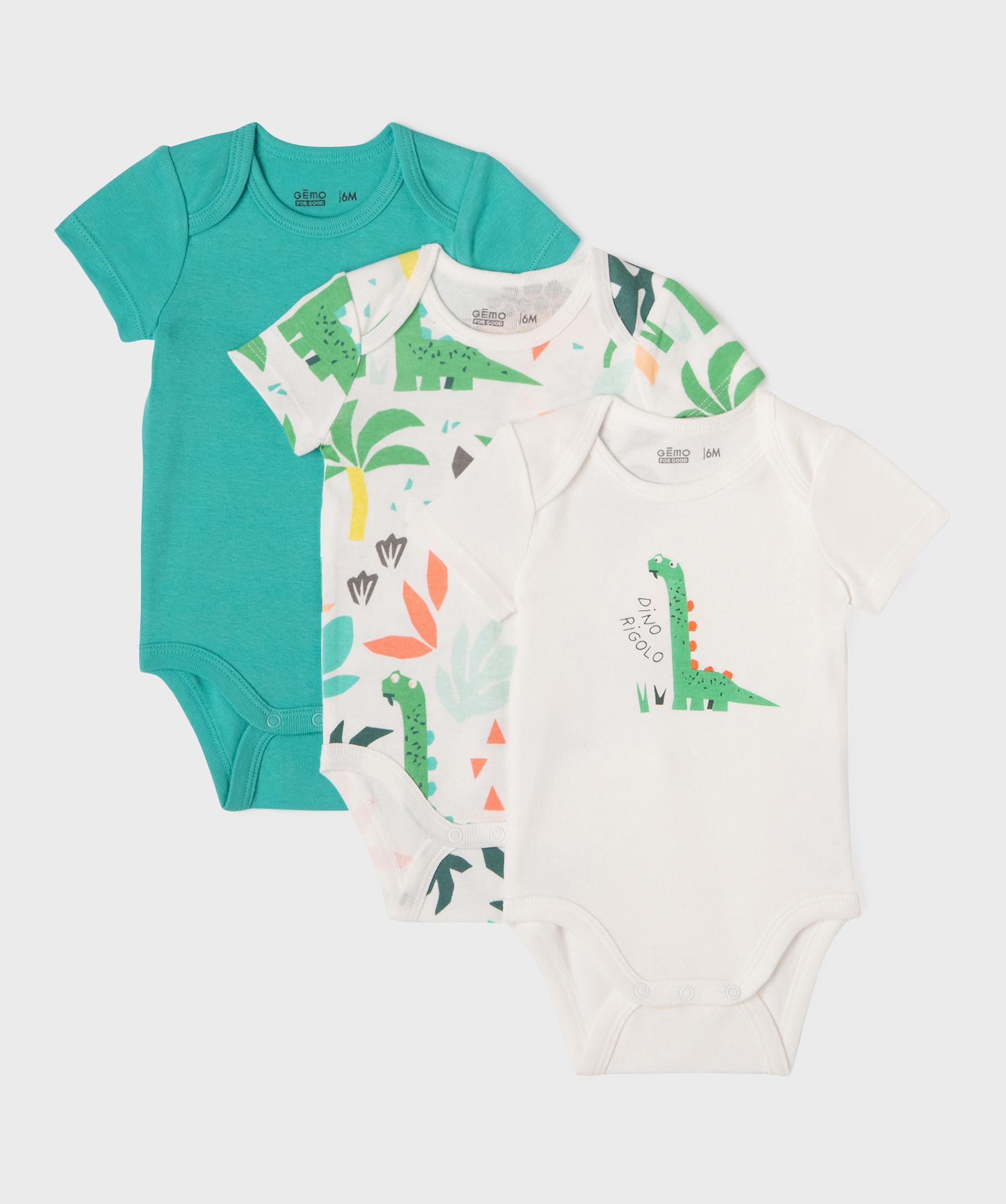 Body Bébé Garçon Manches Courtes - Imprimé Dinosaures - Taille 98 - Coton Doux Pour Nouveau-né