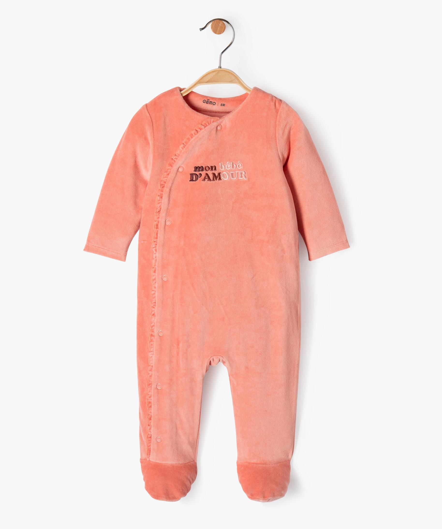 Pyjama b b fille en velours avec fermeture fronc e devant orange
